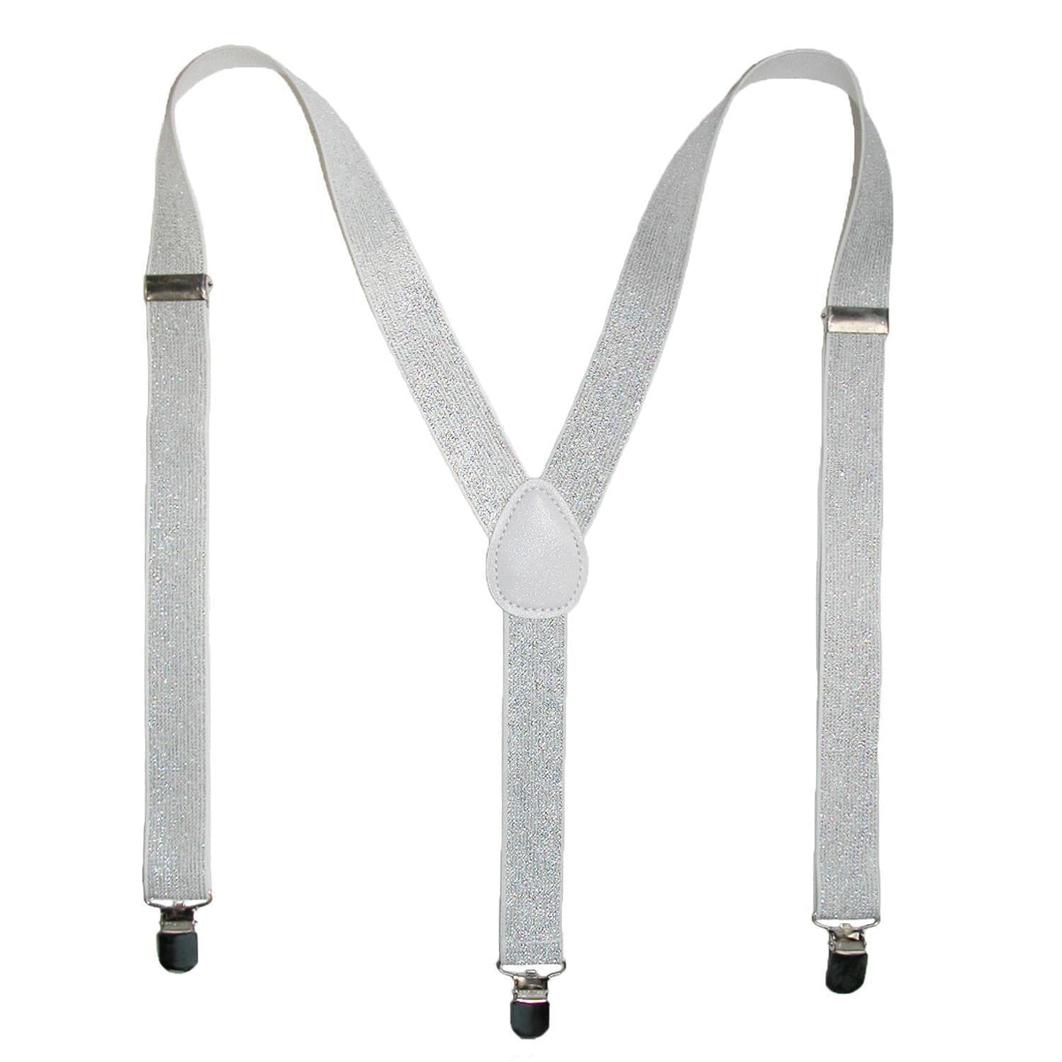 CTM® Women's Elastic Glitter Clip-End Suspenders - White