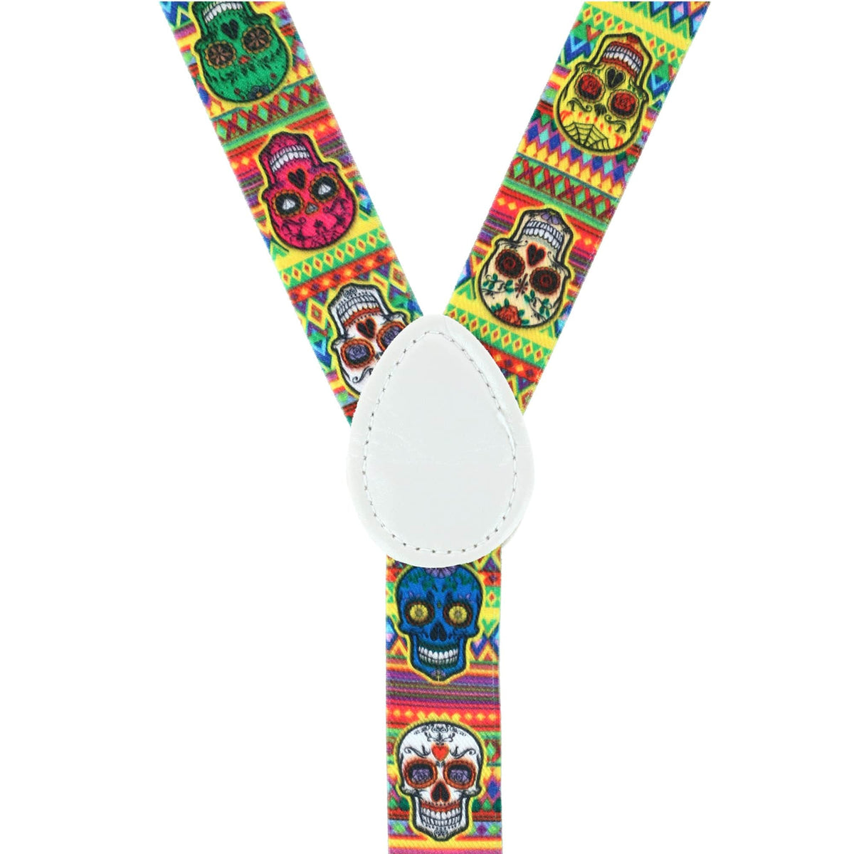 CTM® Women's Day of the Dead Skull Print Clip-End Suspenders - Orange