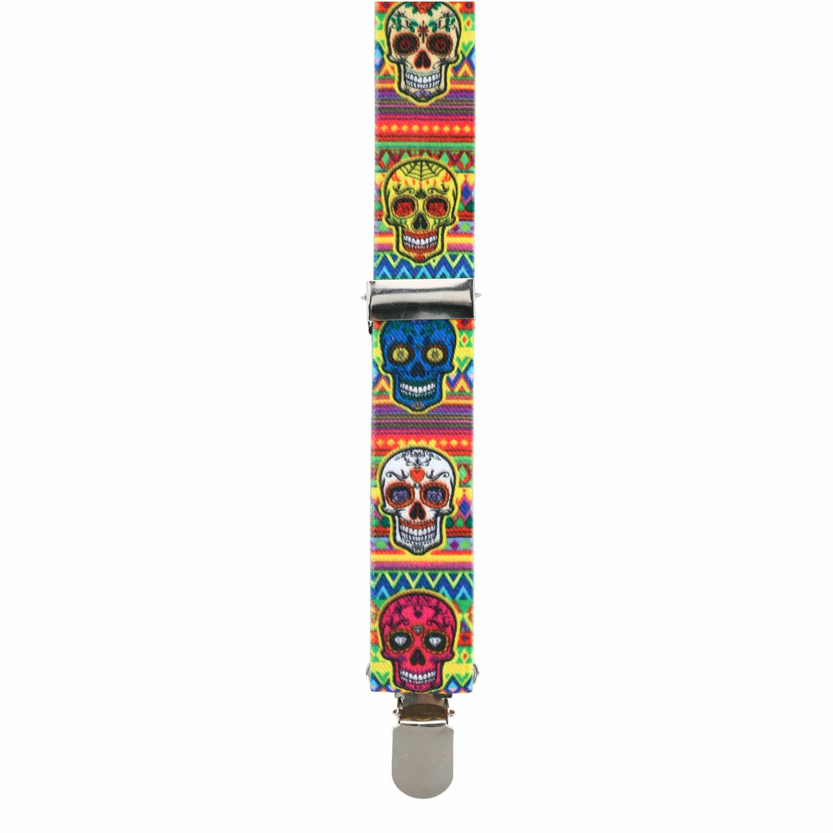 CTM® Women's Day of the Dead Skull Print Clip-End Suspenders - Orange