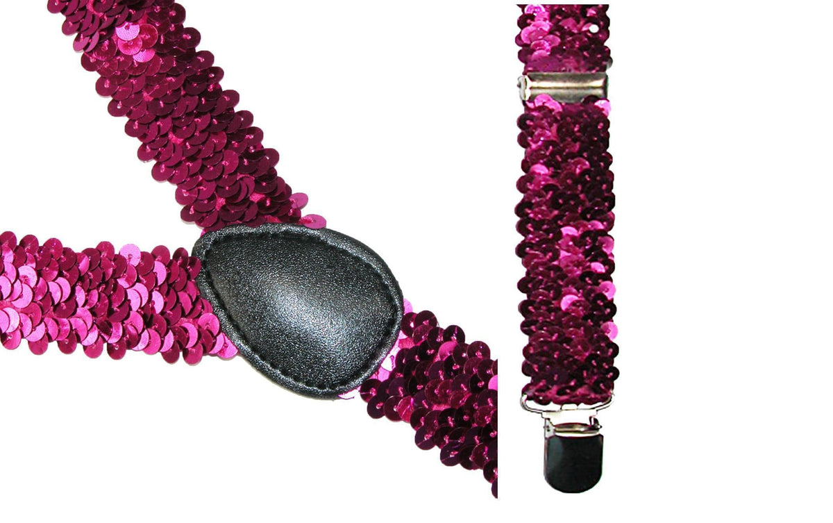 CTM® Women's Elastic Sequins Clip-End Suspenders - Pink