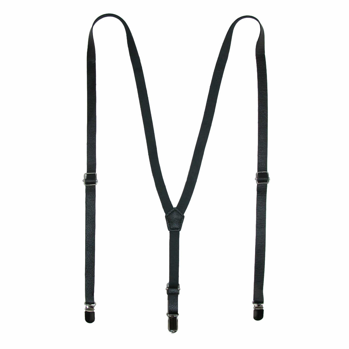 CTM® Faux Leather Slim Clip-End Suspenders - Black
