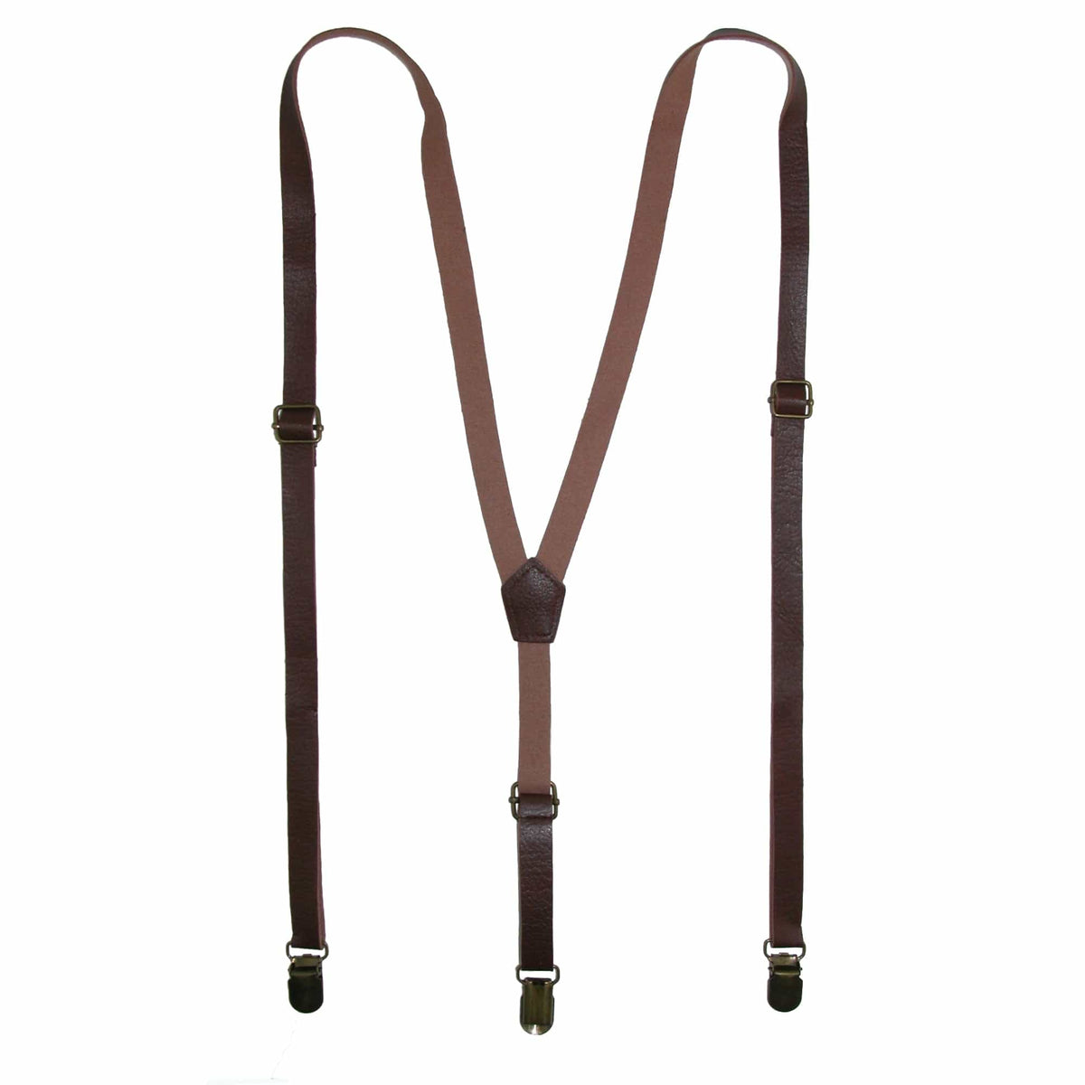 CTM® Faux Leather Slim Clip-End Suspenders - Brown