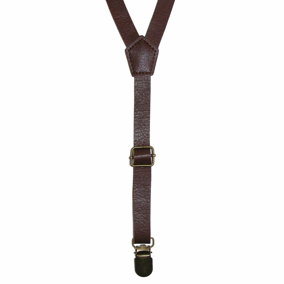 CTM® Faux Leather Slim Clip-End Suspenders - Brown