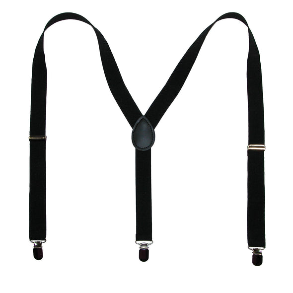 Elastic Solid Black Clip-End Suspenders