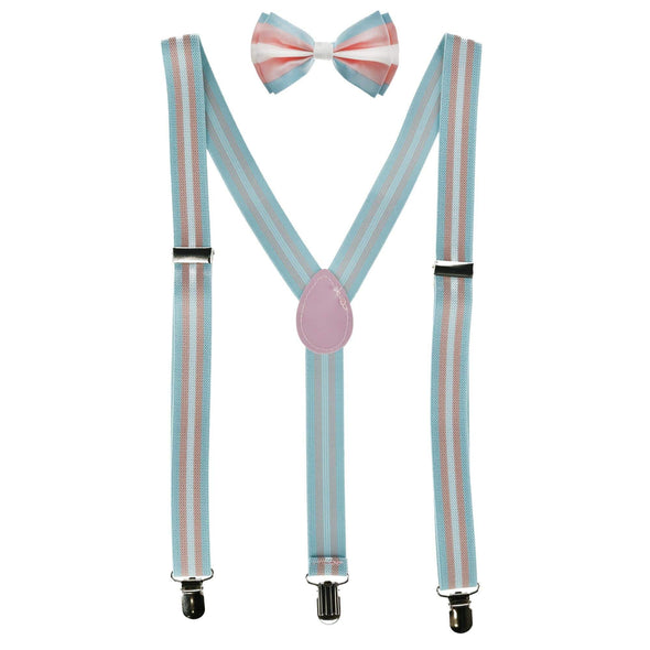 Striped Trans Pride Bow Tie and Suspender Set