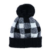 Women's Knit Buffalo Plaid Winter Beanie Hat with Pom