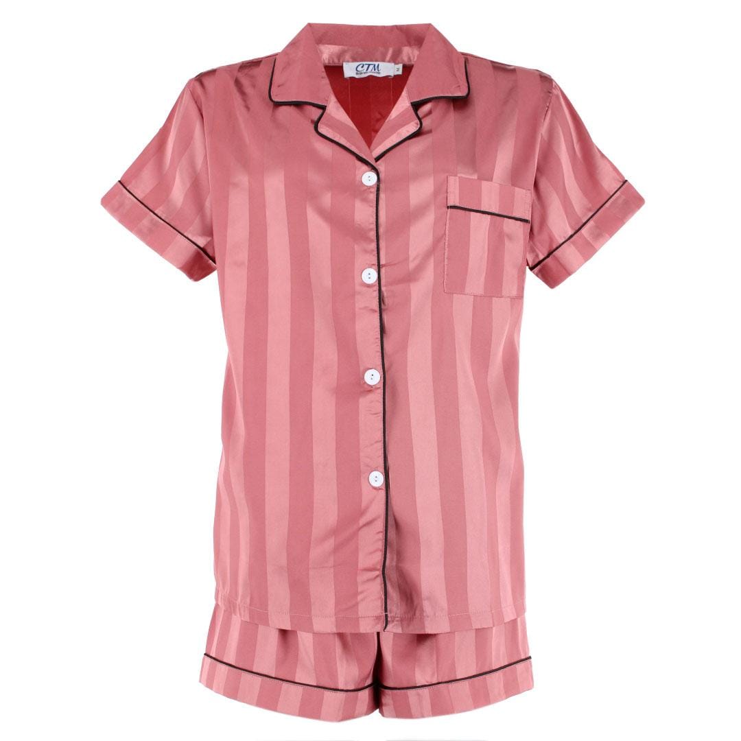 CTM® Women's Short Sleeve Thick Striped Satin Pajama Set - Pink