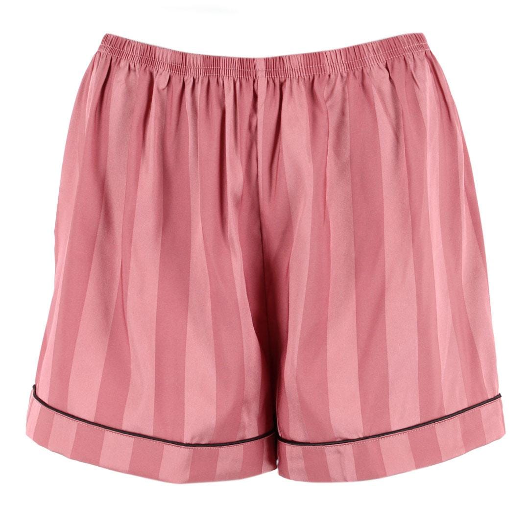 CTM® Women's Short Sleeve Thick Striped Satin Pajama Set - Pink