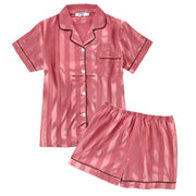 Women's Short Sleeve Thick Striped Satin Pajama Set