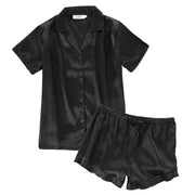 Women's Notched Collar Satin Short Sleeve Pajama Set