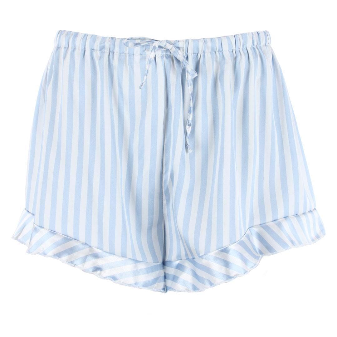 CTM® Women's Striped Satin Short Sleeve Pajama Set - Light Blue