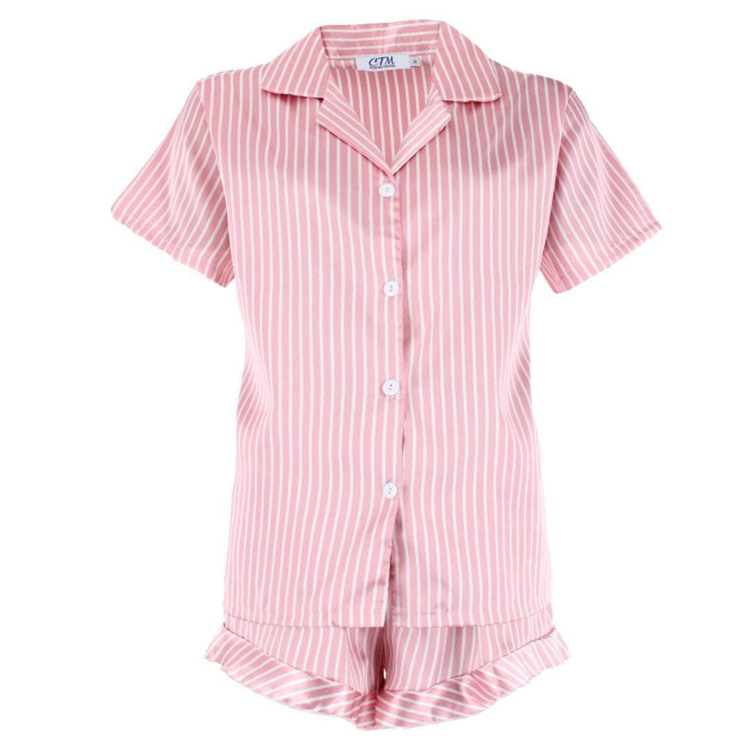 CTM® Women's Striped Satin Short Sleeve Pajama Set - Pink