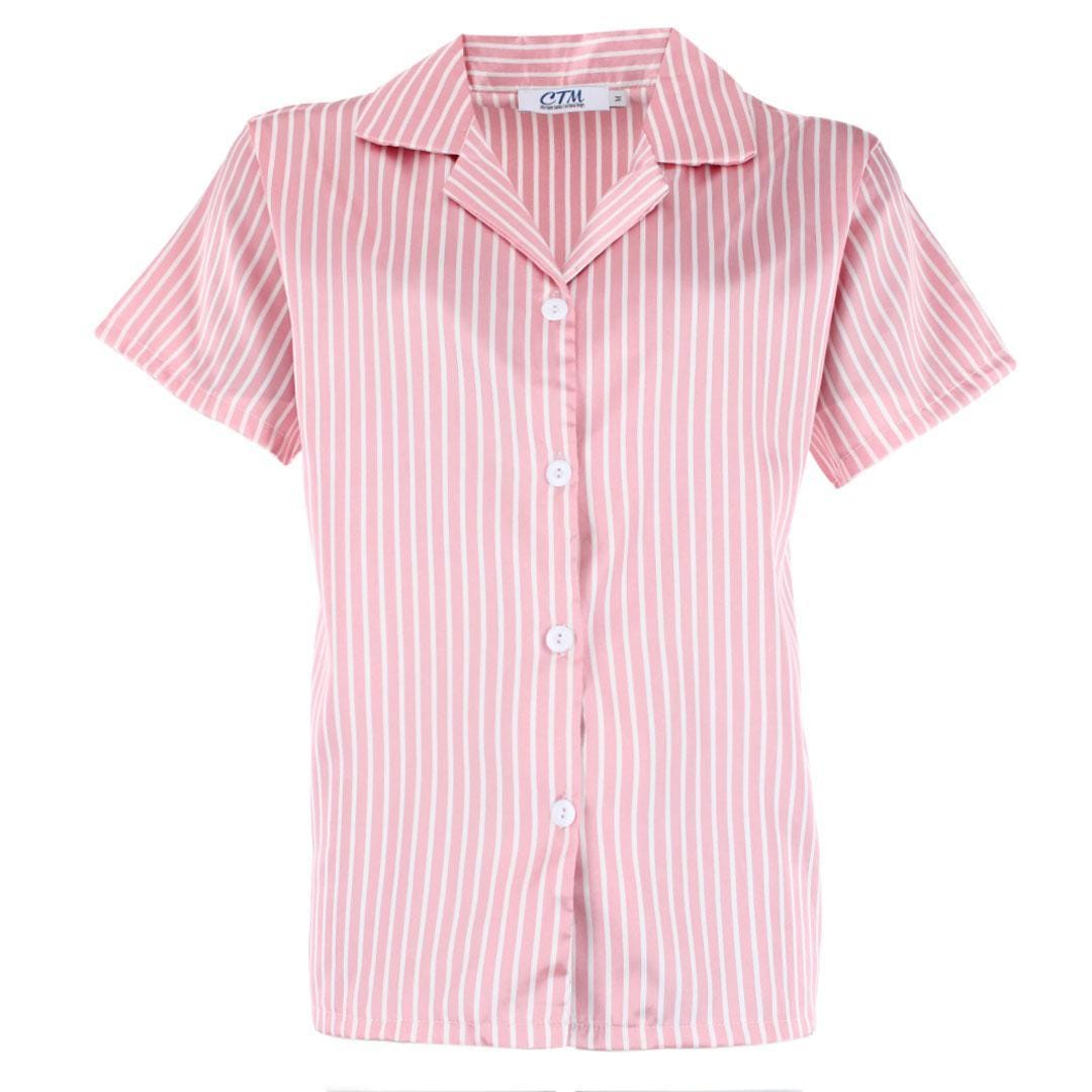 CTM® Women's Striped Satin Short Sleeve Pajama Set - Pink