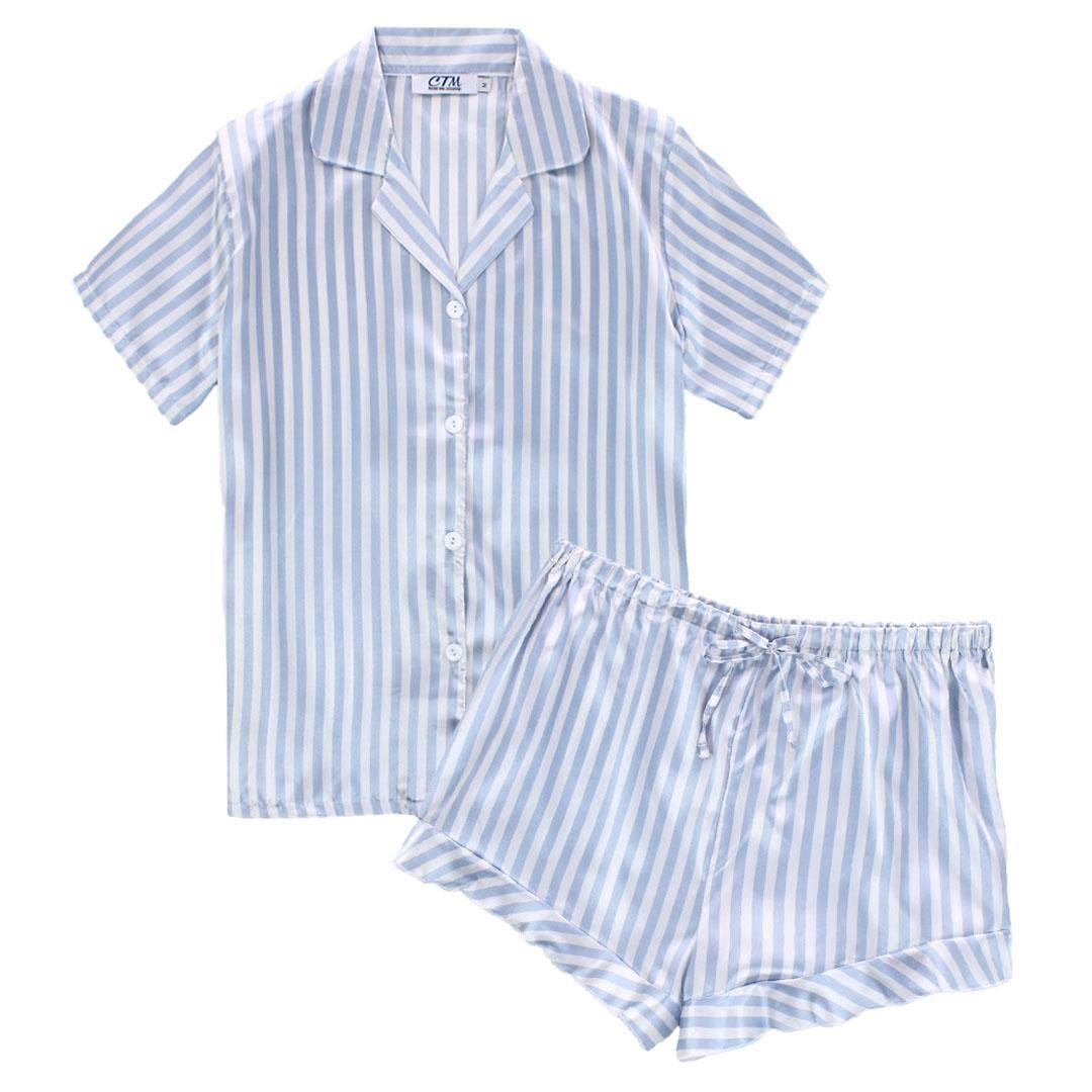 CTM® Women's Striped Satin Short Sleeve Pajama Set - Women's Striped Satin Short Sleeve Pajama Set