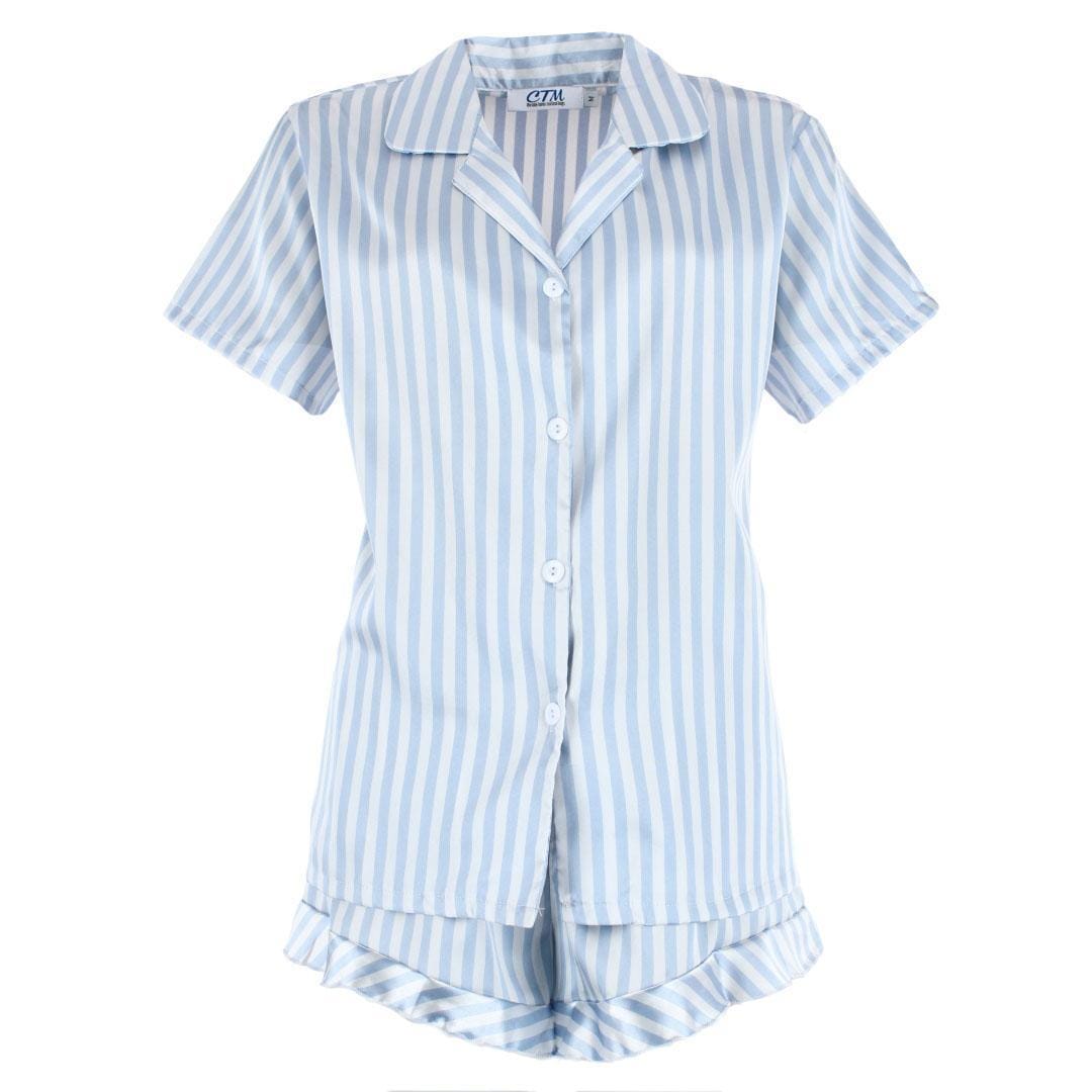 CTM® Women's Striped Satin Pajamas and Ballet Slipper Set - Light Blue