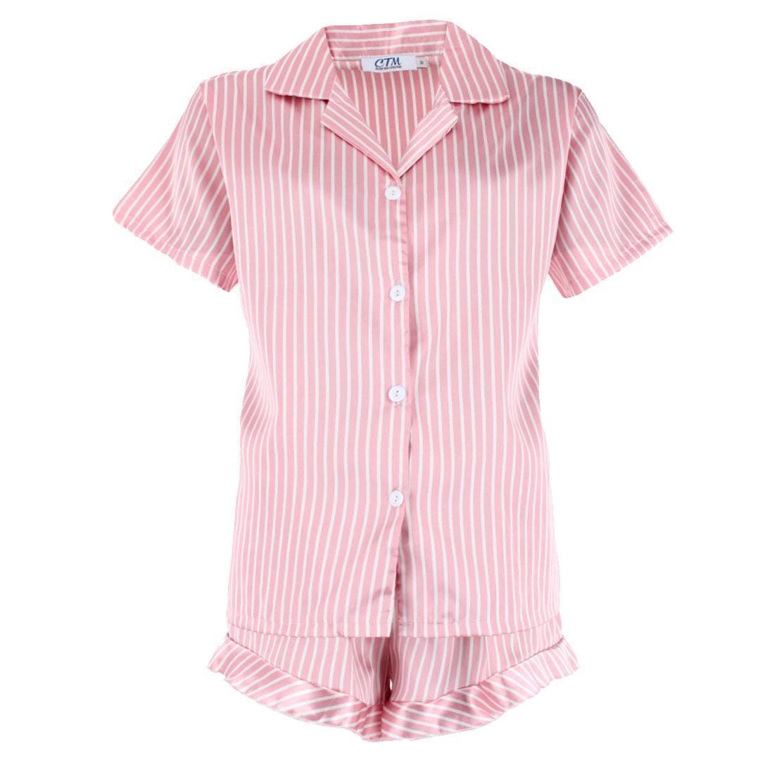 CTM® Women's Striped Satin Pajamas and Ballet Slipper Set - Pink