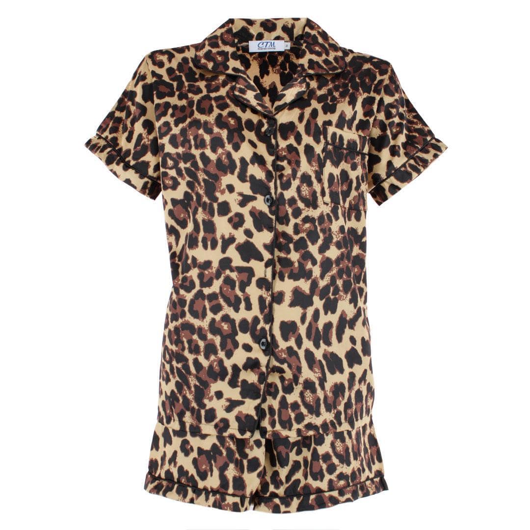 CTM® Women's Short Sleeve Leopard Print Pajama Set - Brown