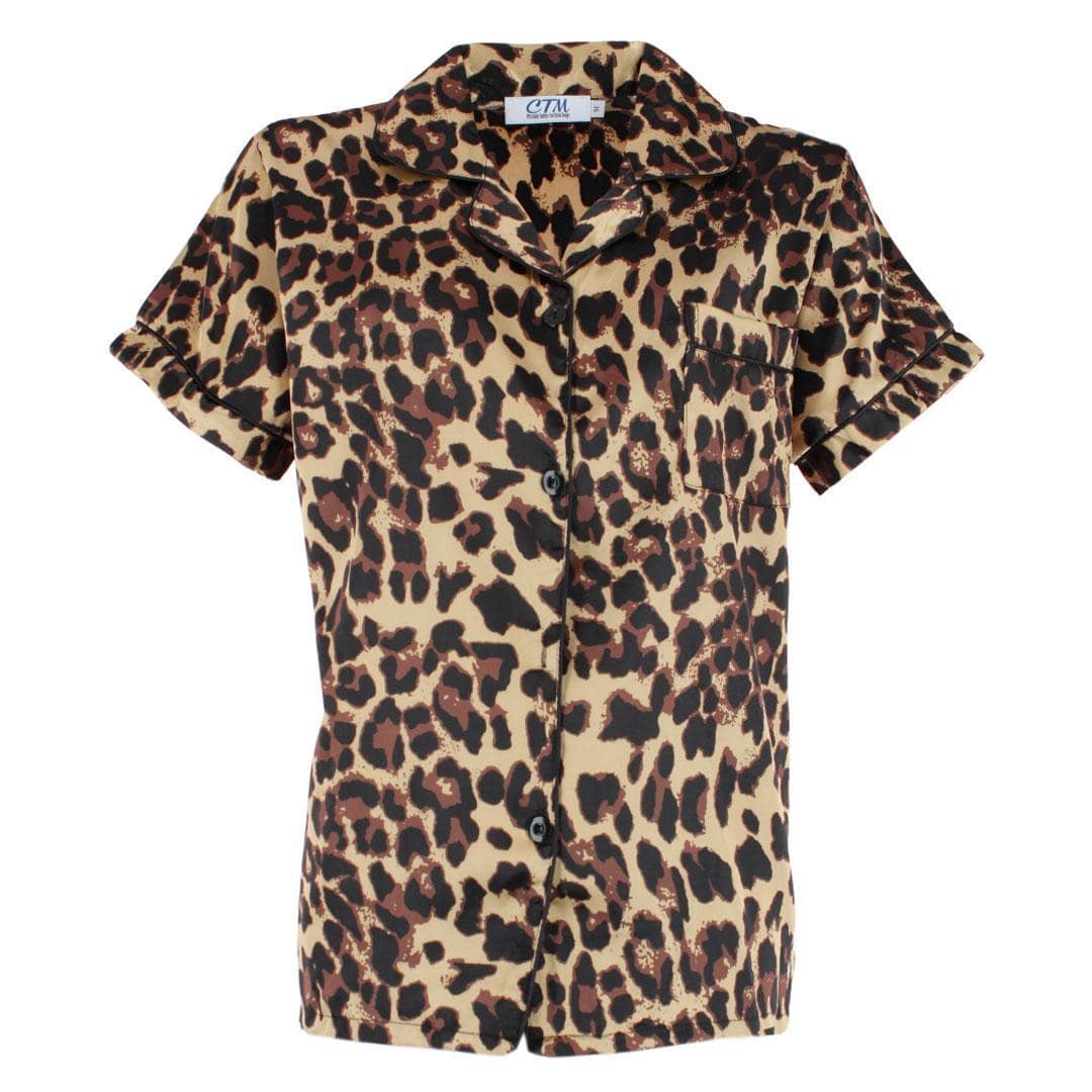 CTM® Women's Short Sleeve Leopard Print Pajama Set - Brown