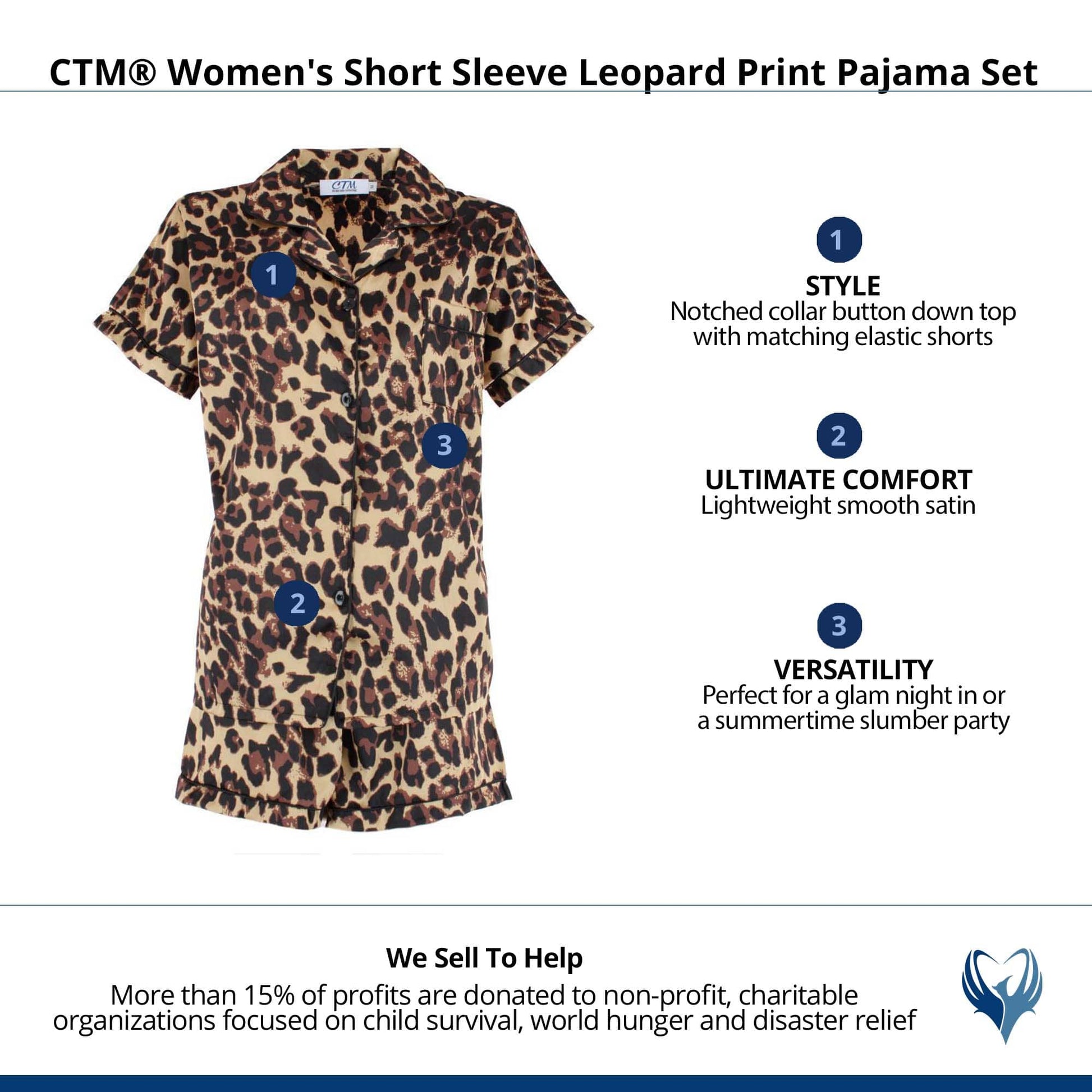 CTM® Women's Short Sleeve Leopard Print Pajama Set - Brown