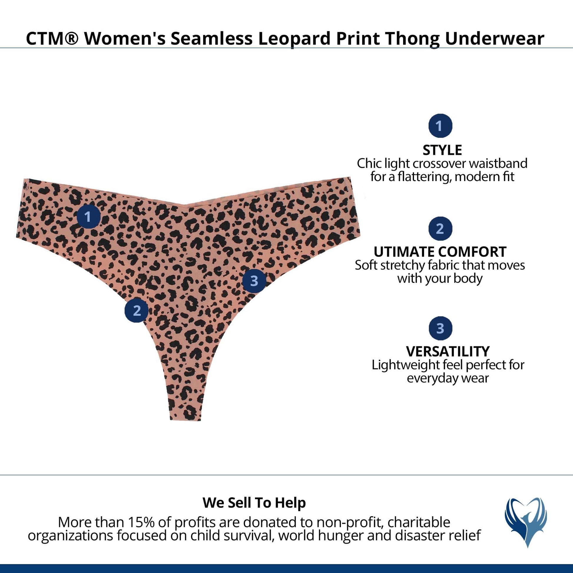 CTM® Women's Seamless Leopard Print Thong Underwear - Brown