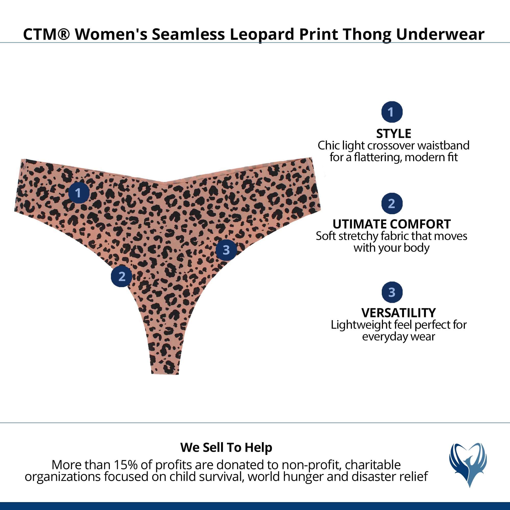 CTM® Women's Seamless Leopard Print Thong Underwear - Brown