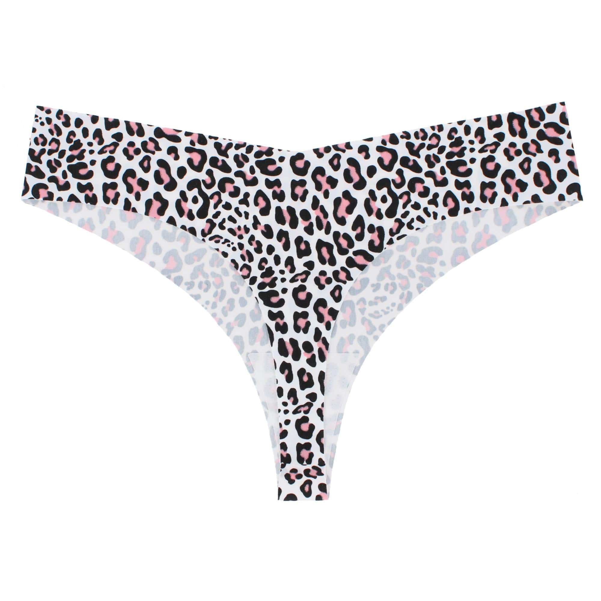 CTM® Women's Seamless Leopard Print Thong Underwear - White