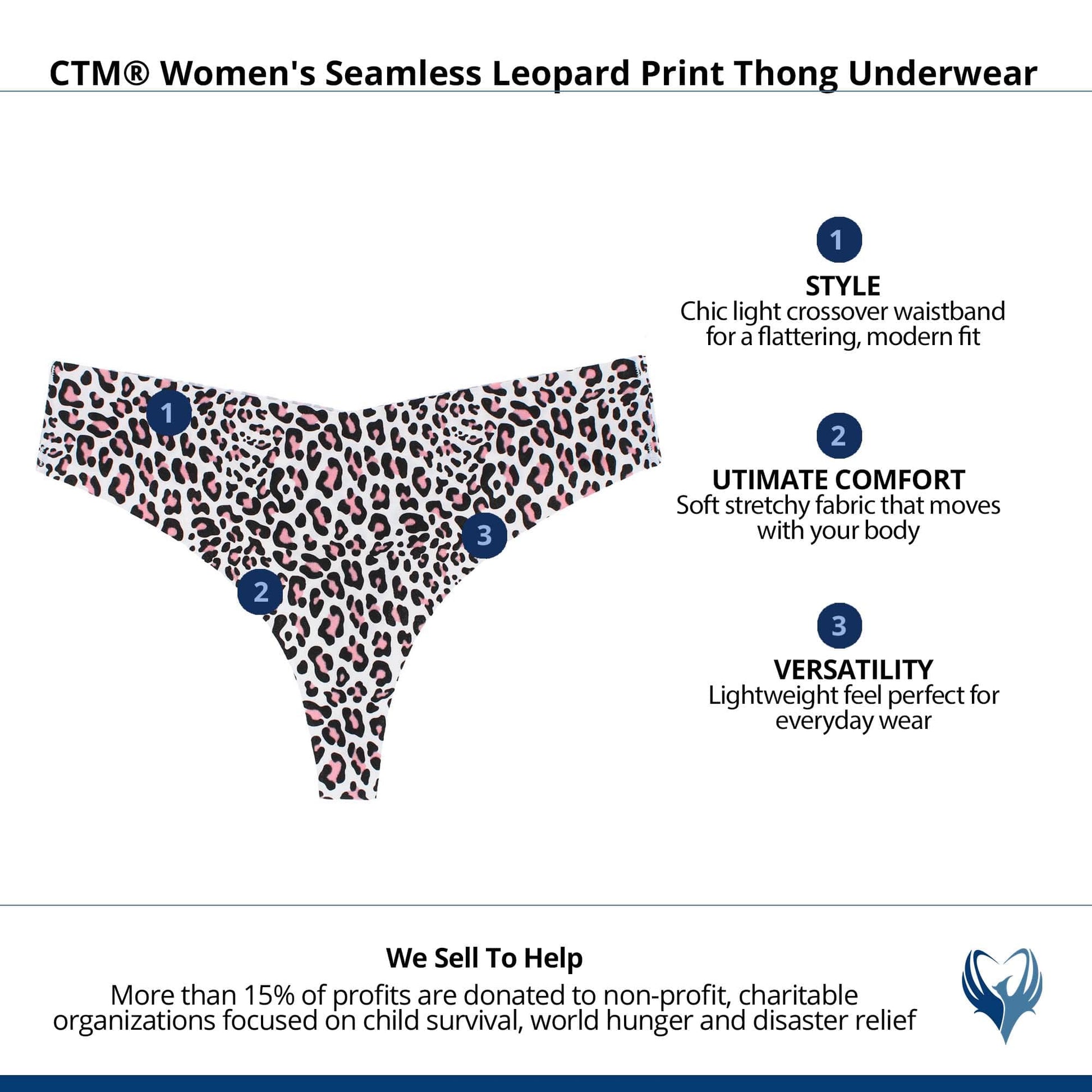 CTM® Women's Seamless Leopard Print Thong Underwear - White