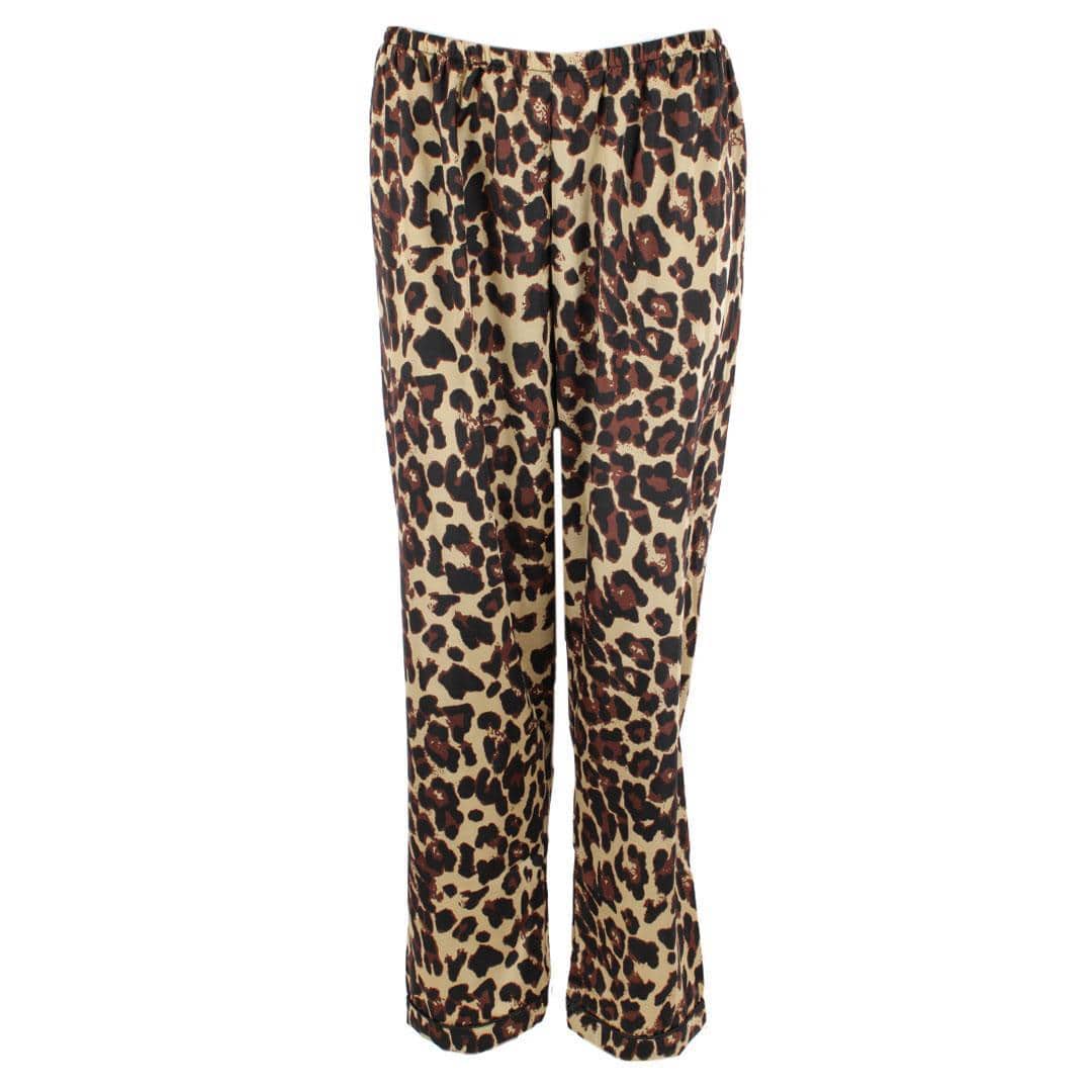 CTM® Women's Leopard Print Satin Long Sleeve Pajama Set - Brown