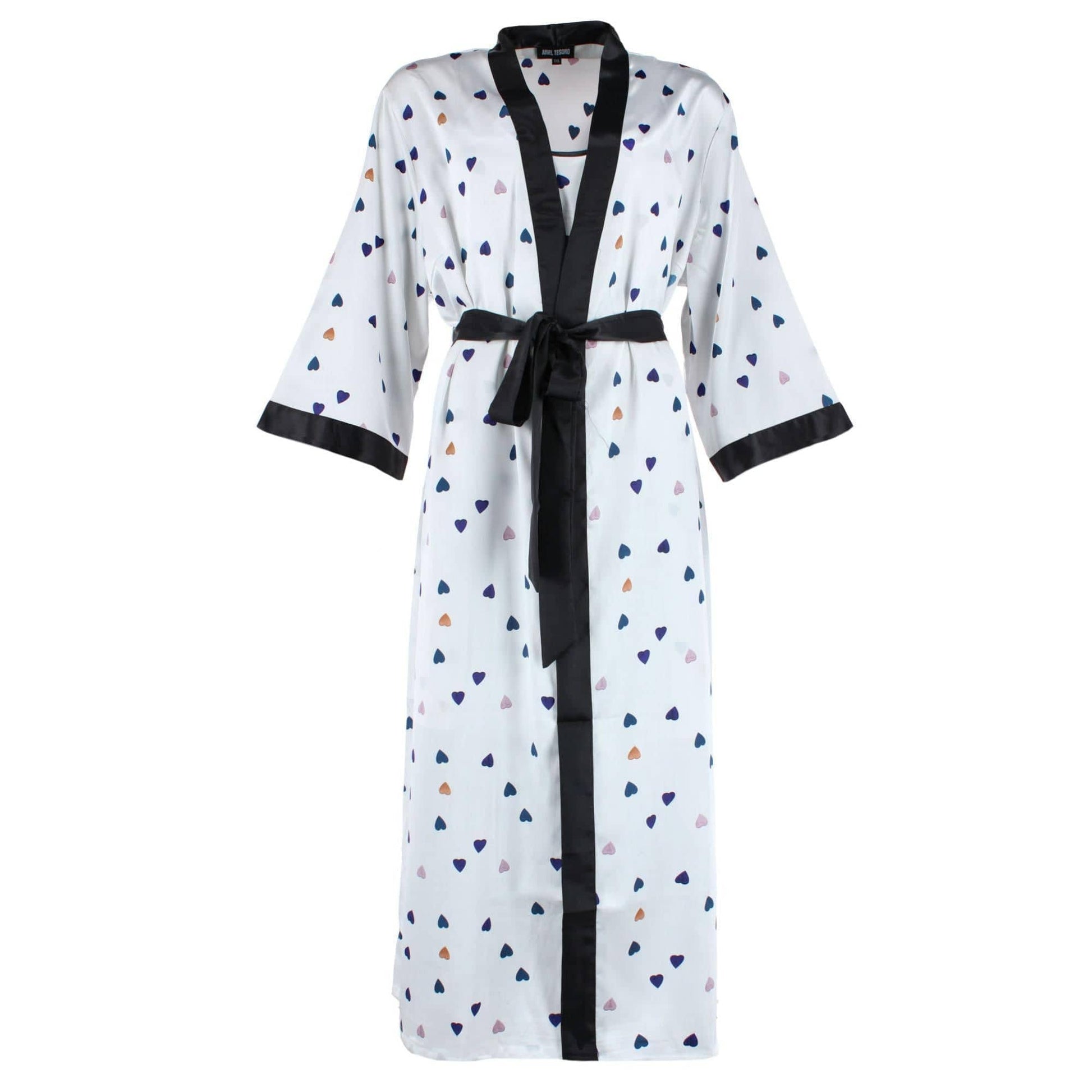 CTM® Women's Plus Size Heart Satin Slip and Robe Pajama Set - Women's Plus Size Heart Satin Slip and Robe Pajama Set
