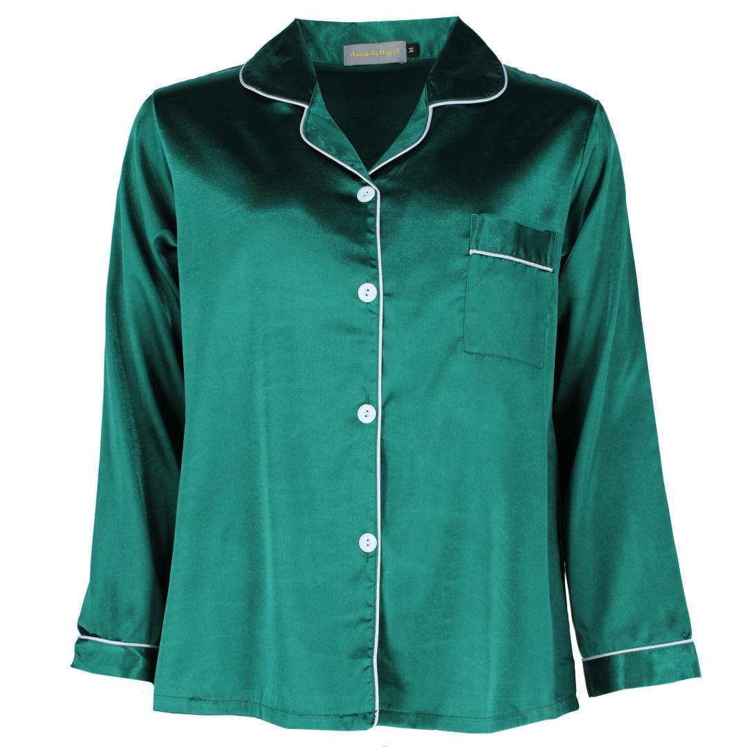 CTM® Women's Satin Long Sleeve Pajama Lounge Set - Green