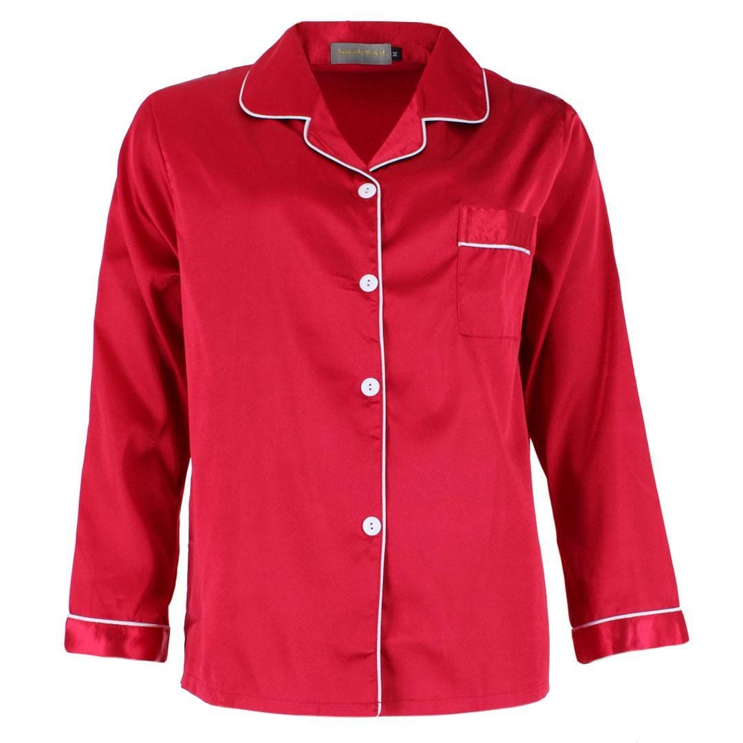 CTM® Women's Satin Long Sleeve Pajama Lounge Set - Red