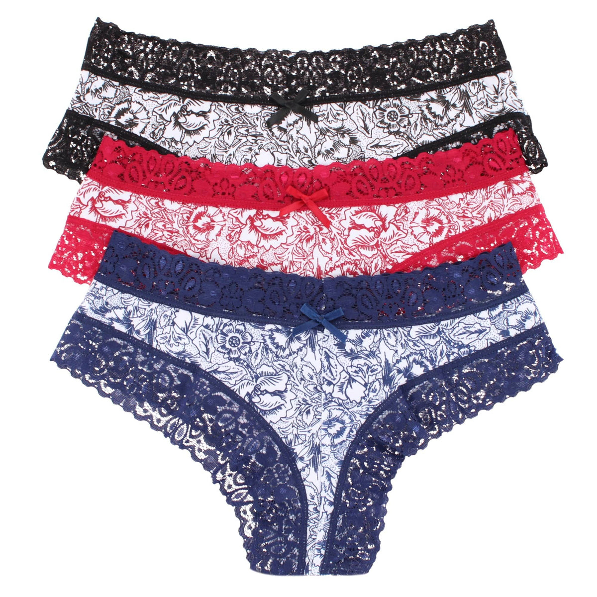 CTM® Women's Floral Lace Hipster Panty 3 Pack - Women's Floral Lace Hipster Panty 3 Pack