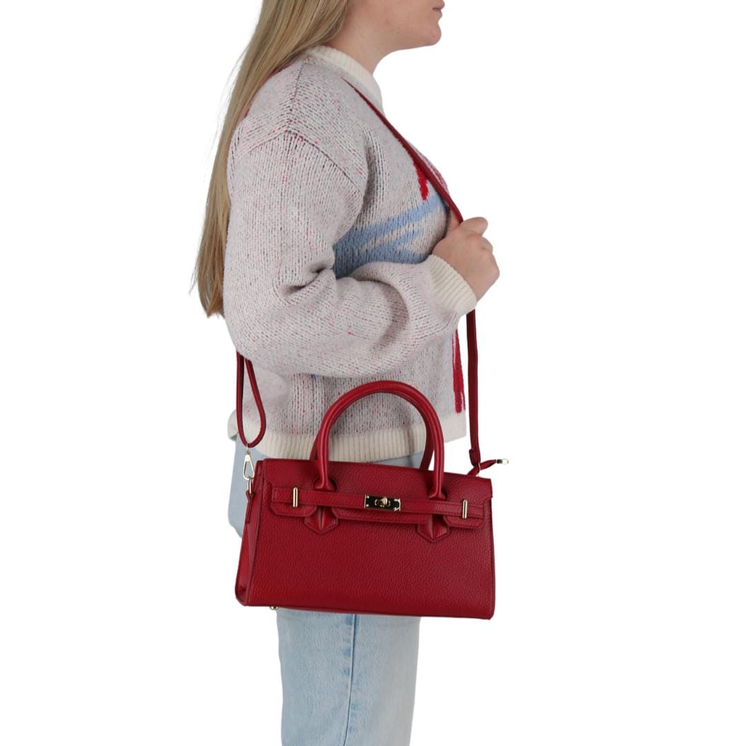 CTM® Women's Pebble Grain Handbag Purse with Removable Crossbody Strap - Red