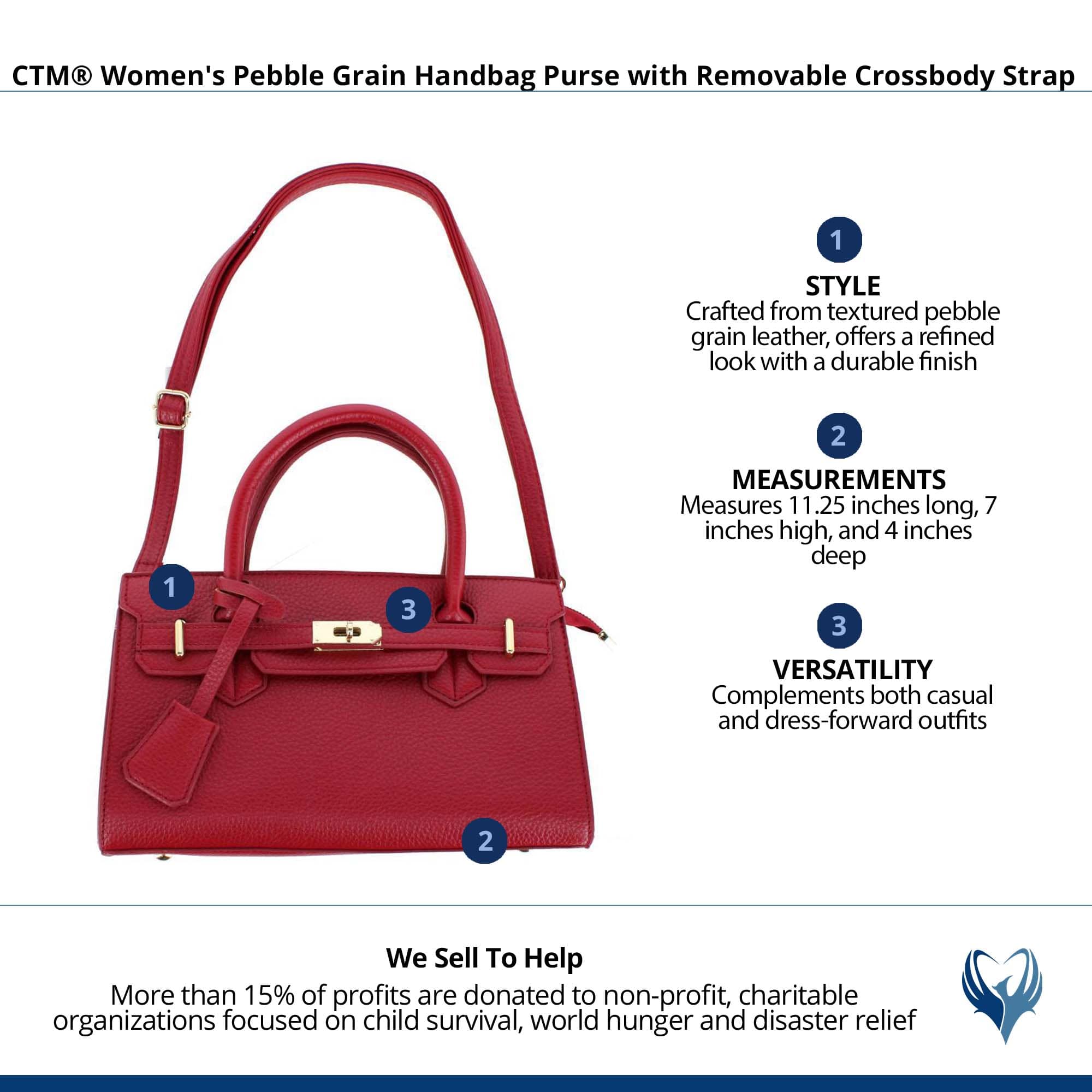 CTM® Women's Pebble Grain Handbag Purse with Removable Crossbody Strap - Red