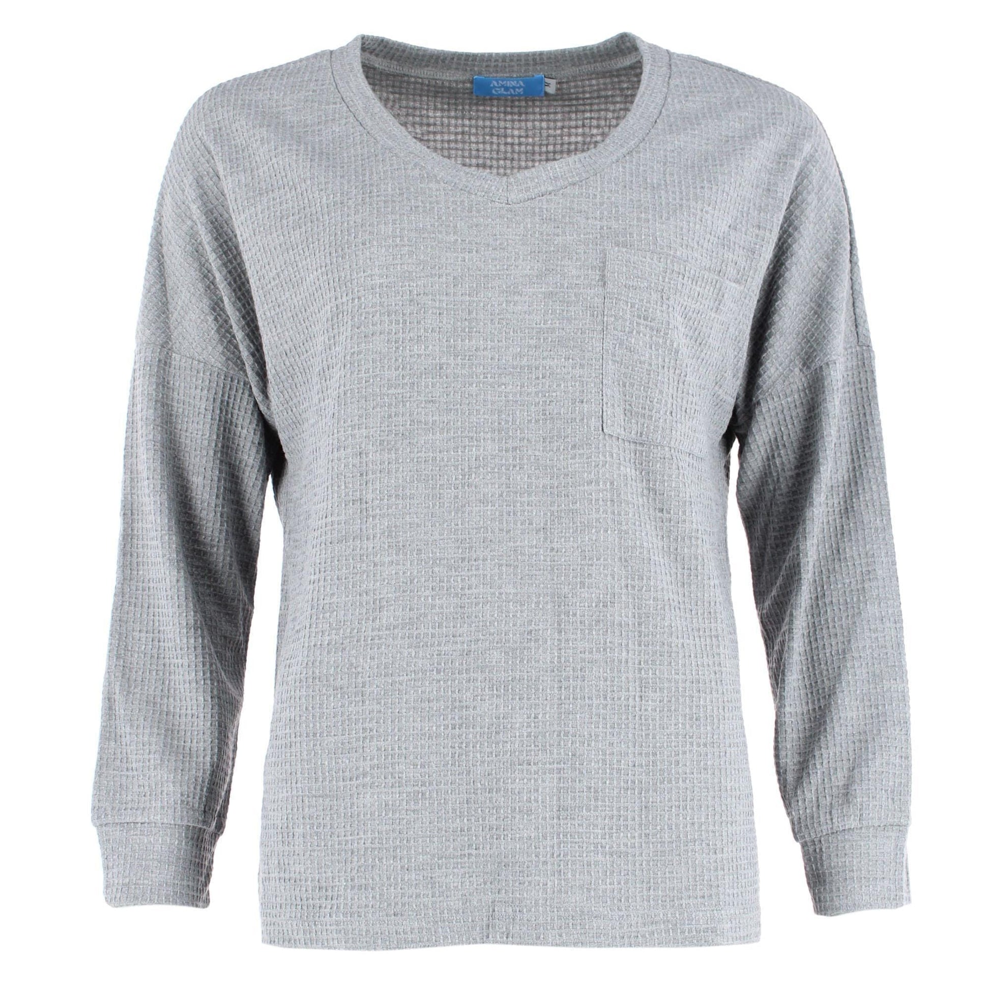 CTM® Women's Waffle Knit V Neck Pajama Set - Gray