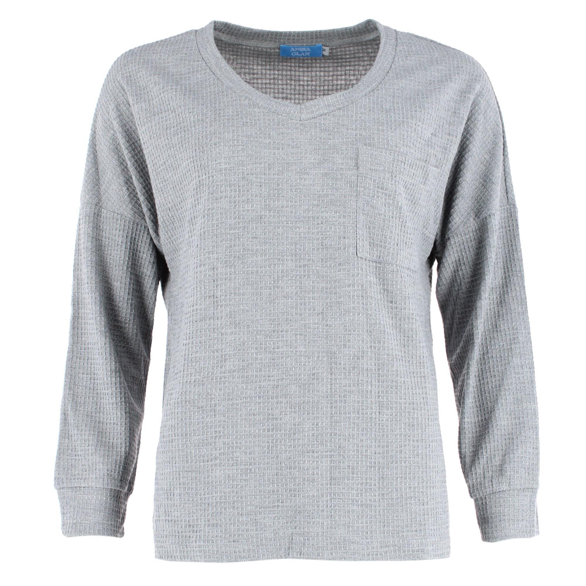 CTM® Women's Waffle Knit V Neck Pajama Set - Gray