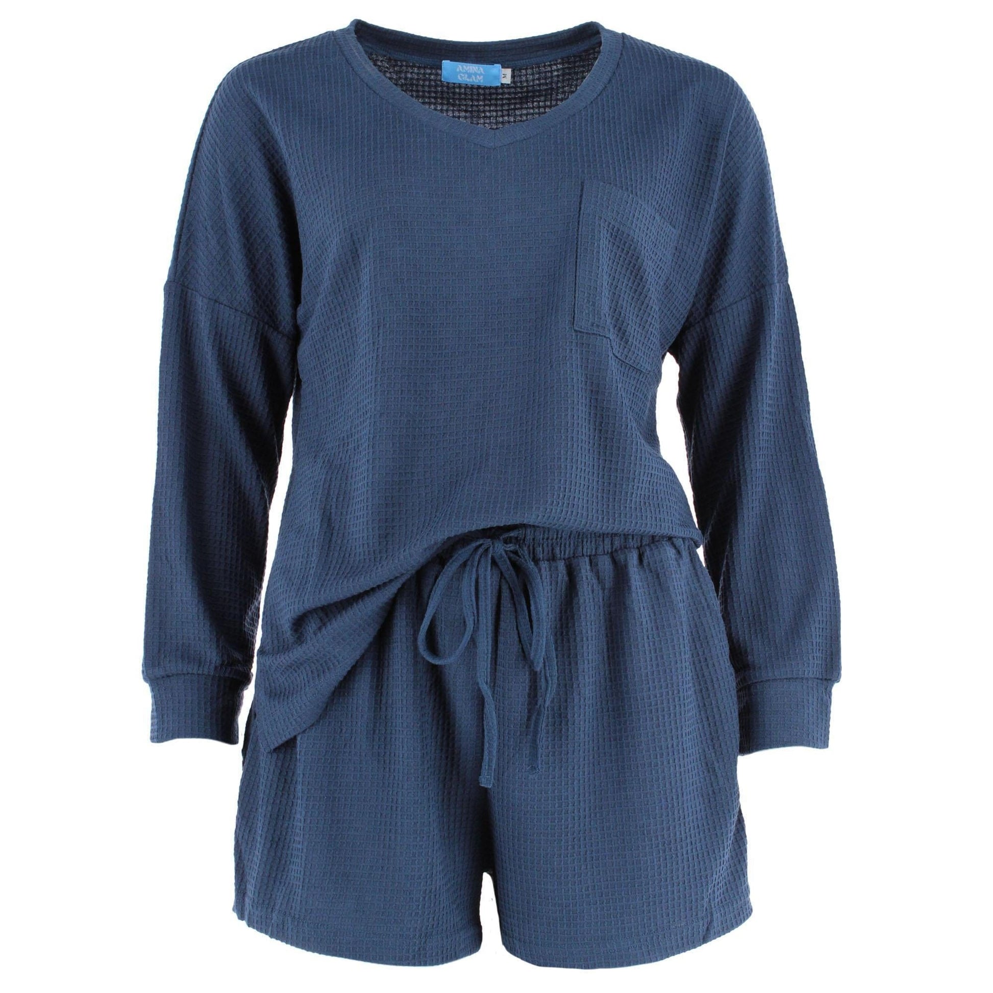 CTM® Women's Waffle Knit V Neck Pajama Set