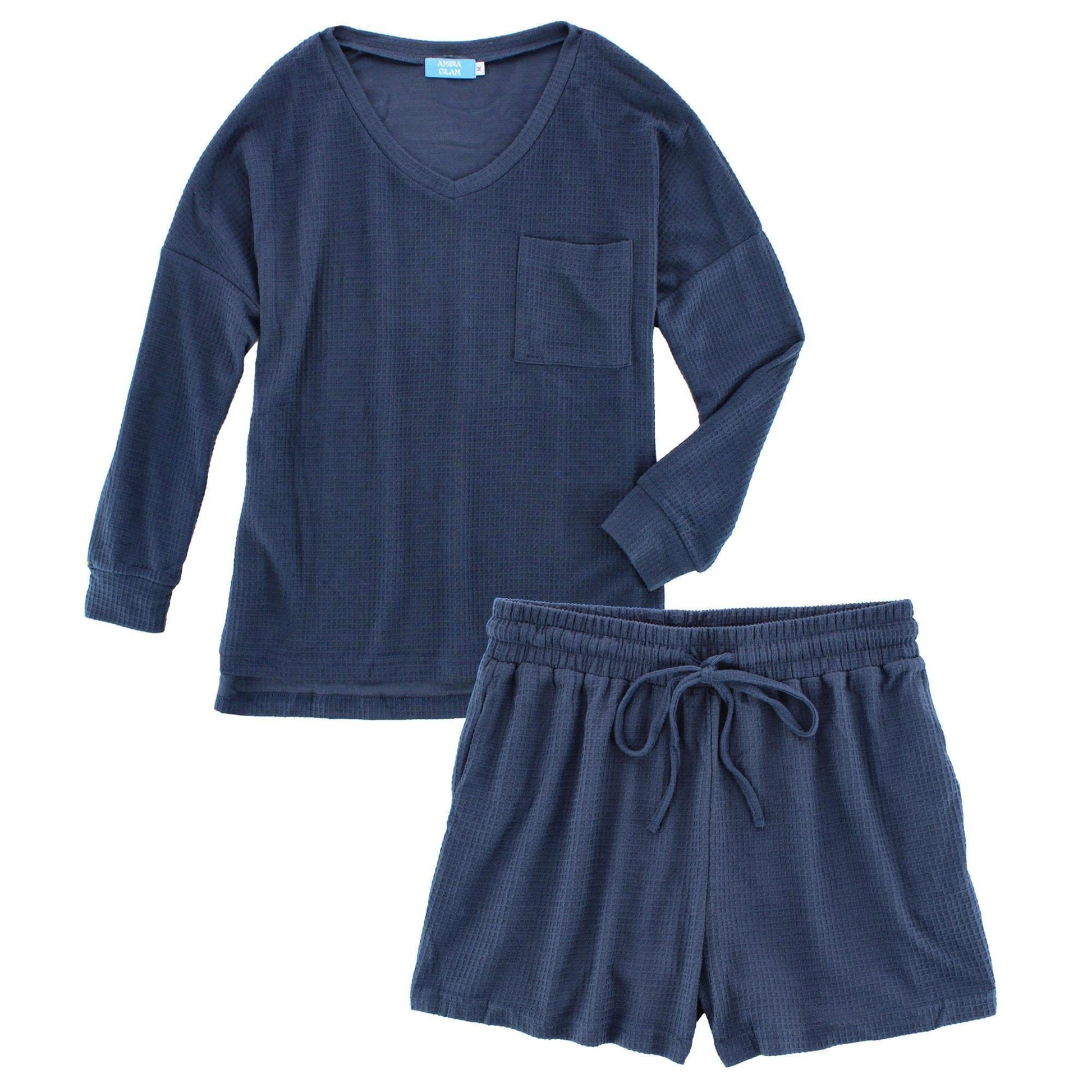 CTM® Women's Waffle Knit V Neck Pajama Set - Navy