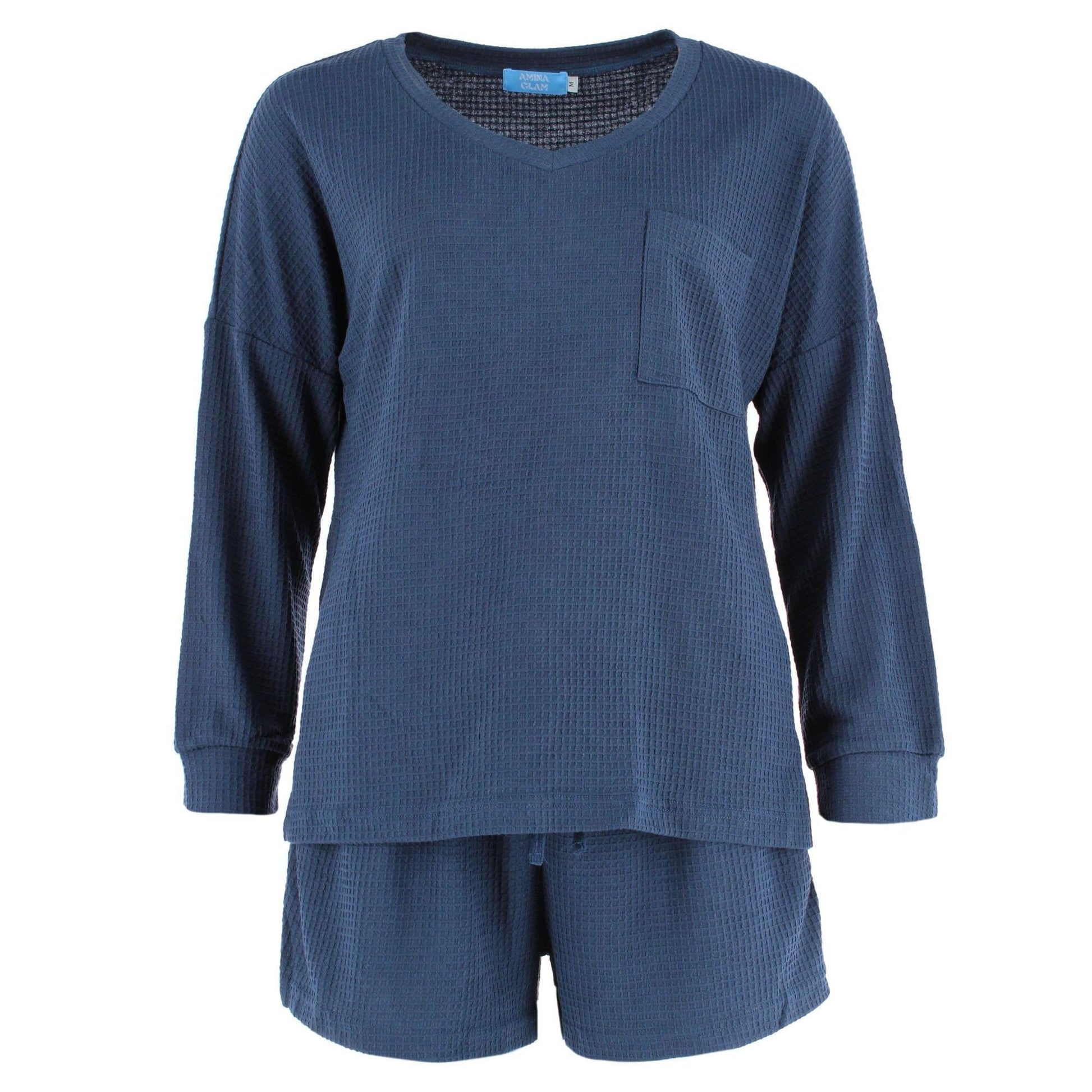 CTM® Women's Waffle Knit V Neck Pajama Set - Navy