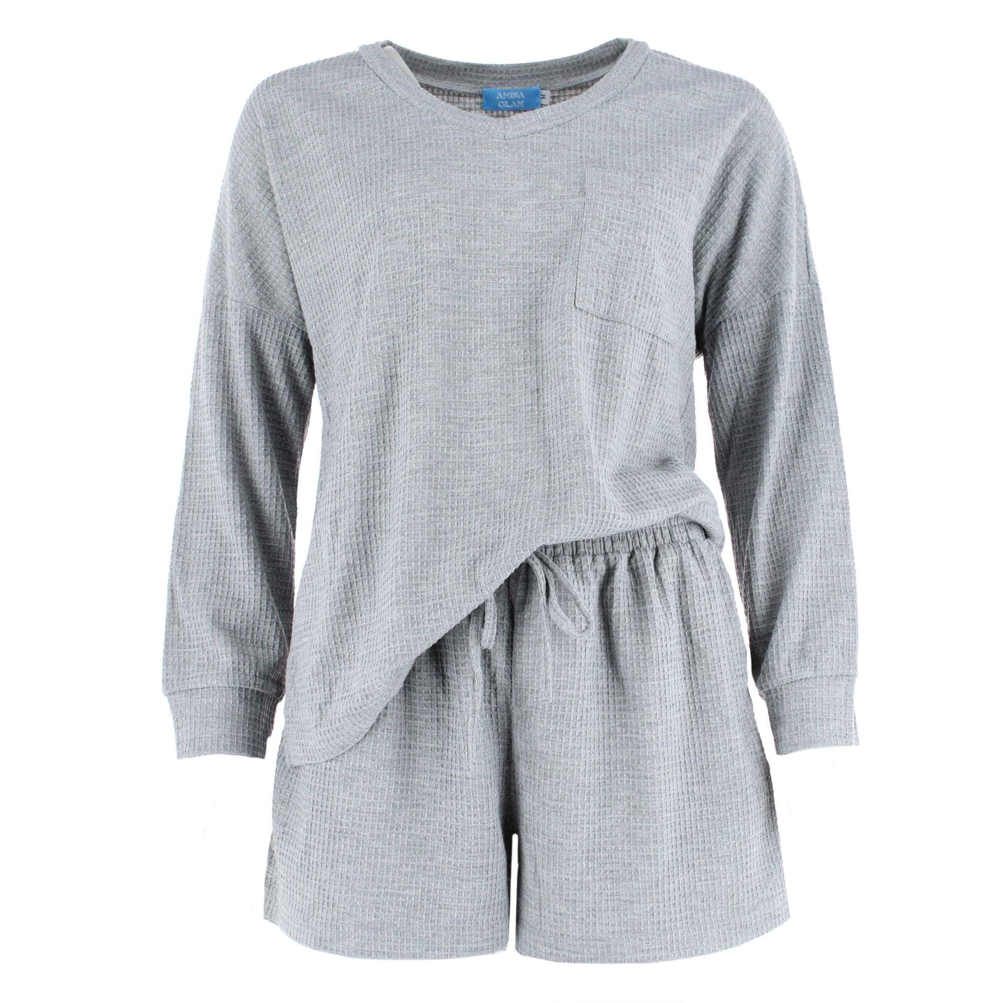 CTM® Women's Waffle Knit V Neck Pajama Set - Women's Waffle Knit V Neck Pajama Set