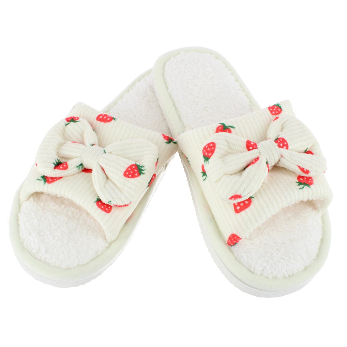 CTM® Women's Cozy Strawberry Bow Open Toe House Slipper Slides