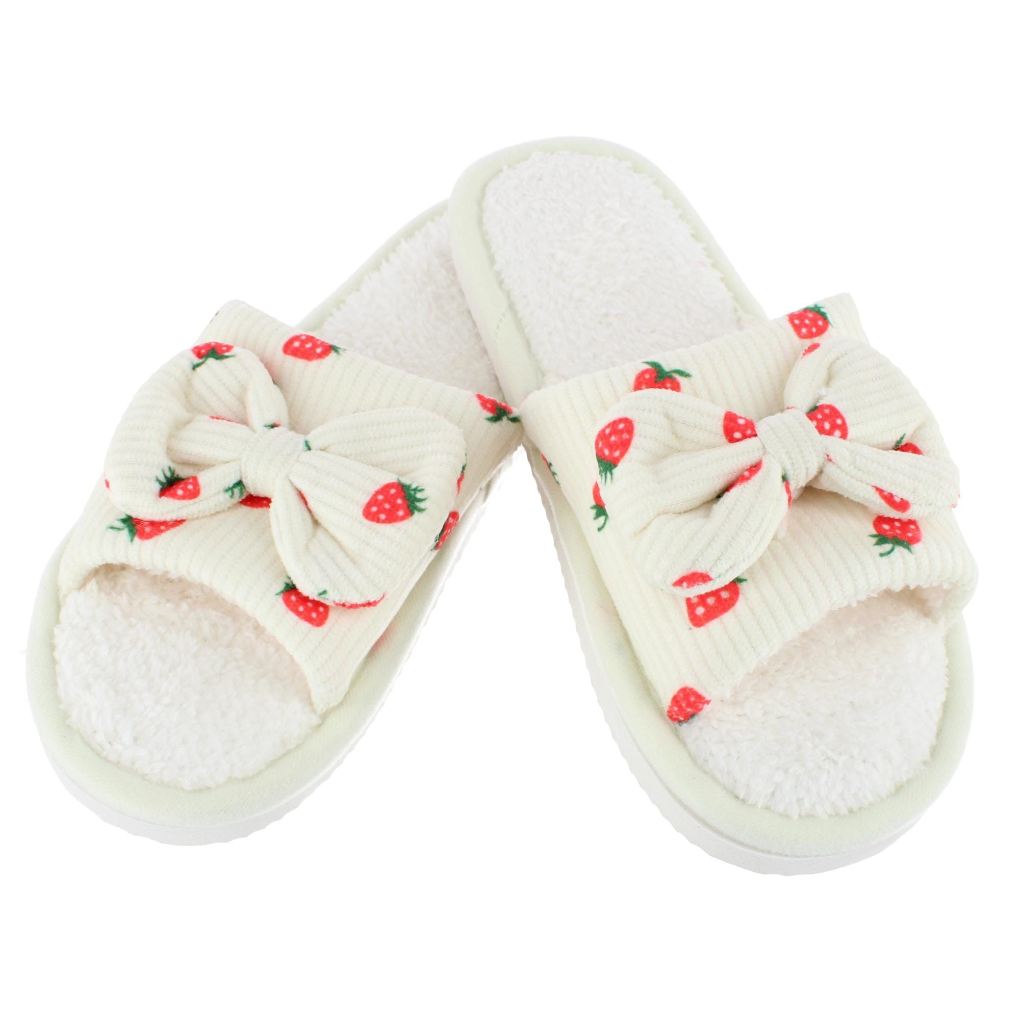 CTM® Women's Cozy Strawberry Bow Open Toe House Slipper Slides - Women's Cozy Strawberry Bow Open Toe House Slipper Slides