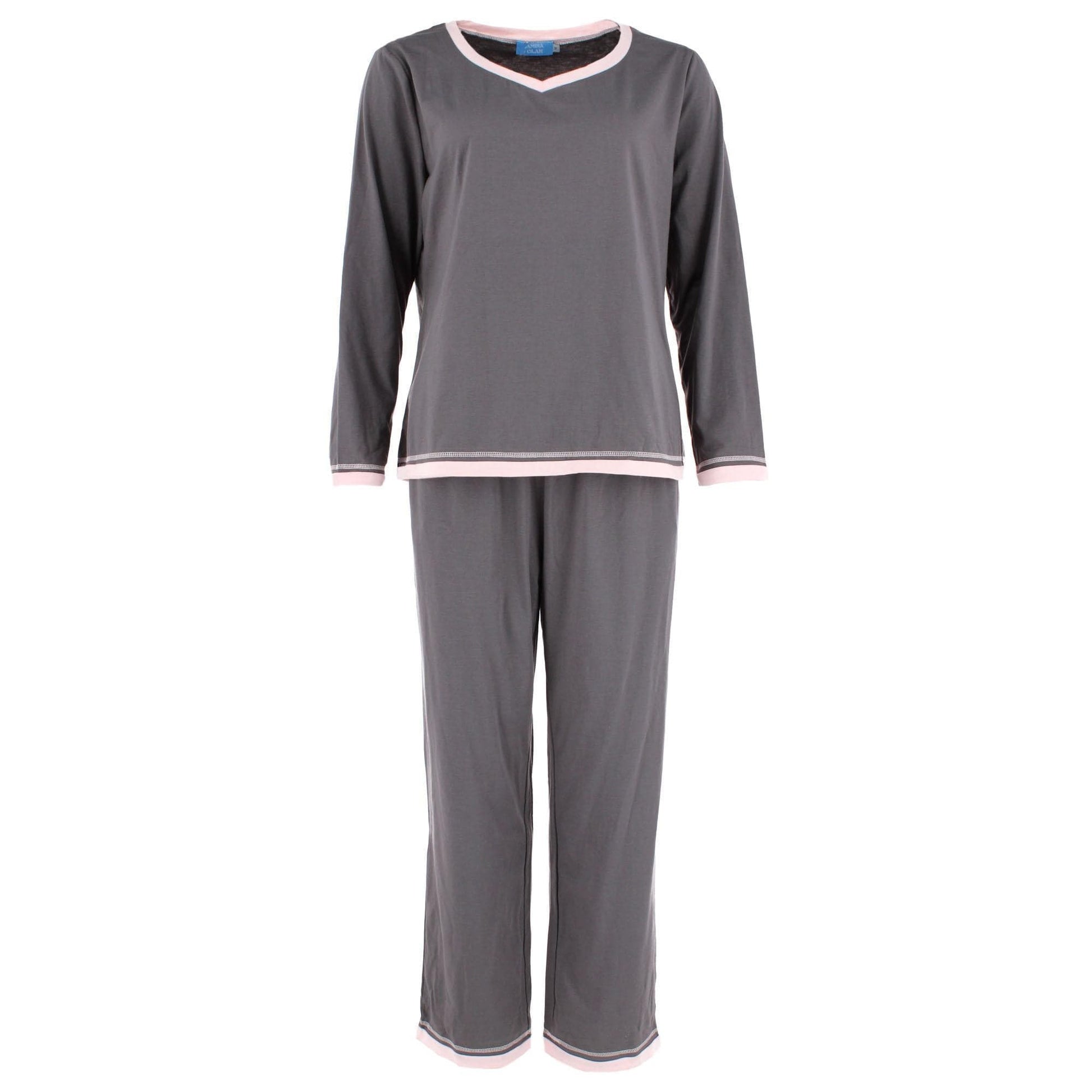 CTM® Women's Cotton Blend Long Sleeve V-Neck Pajama Set