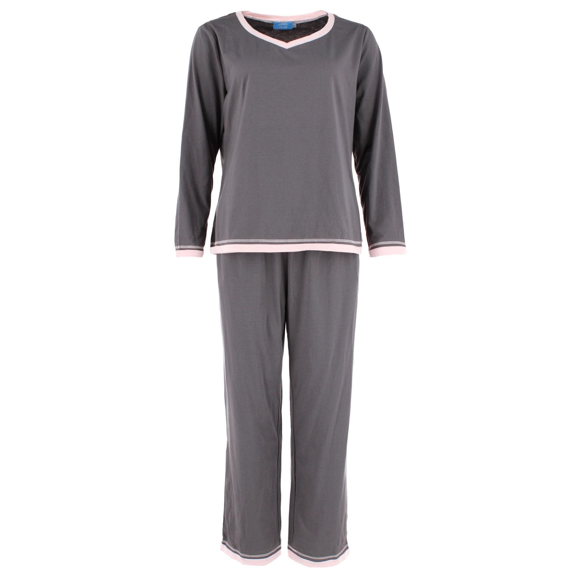 CTM® Women's Cotton Blend Long Sleeve V-Neck Pajama Set
