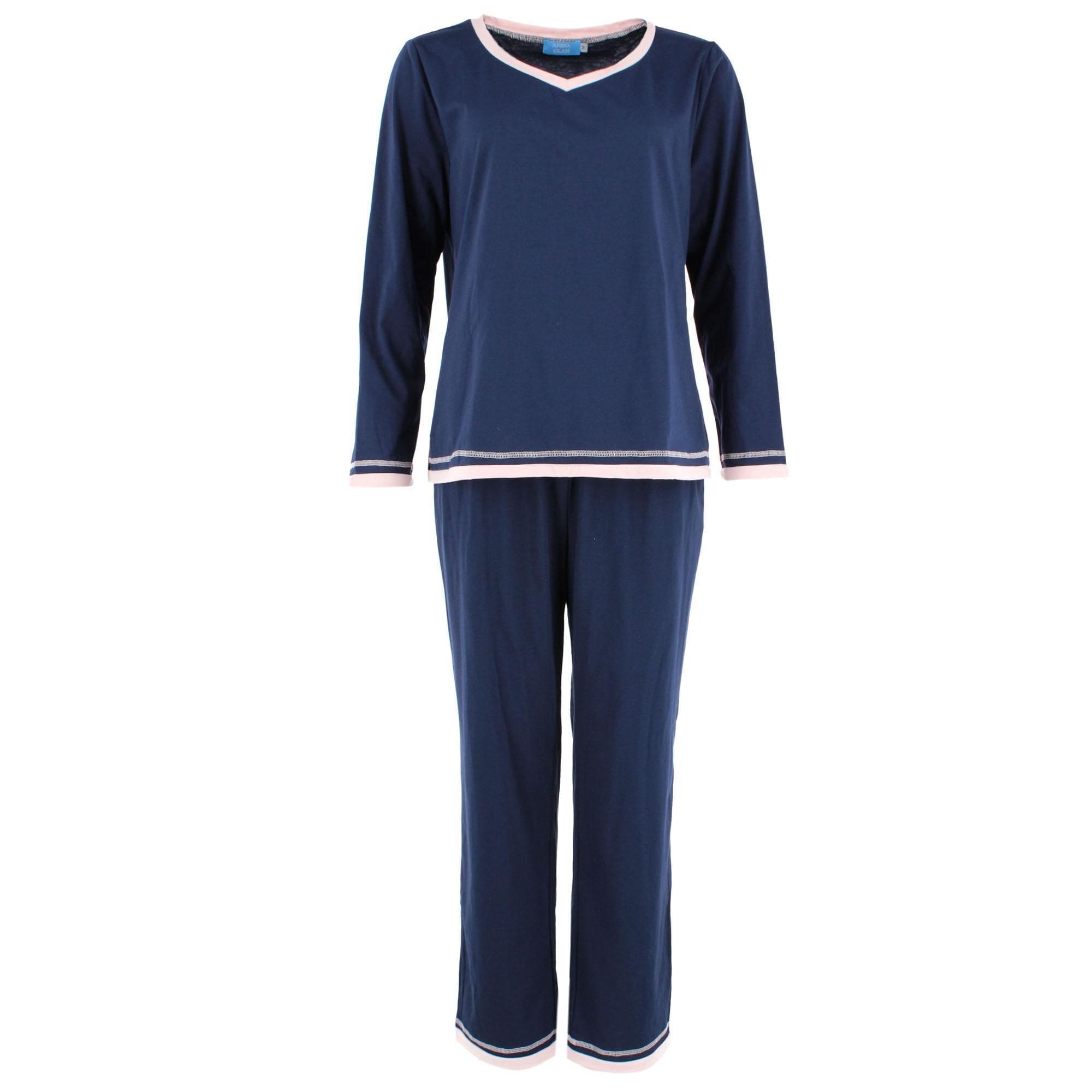 CTM® Women's Cotton Blend Long Sleeve V-Neck Pajama Set