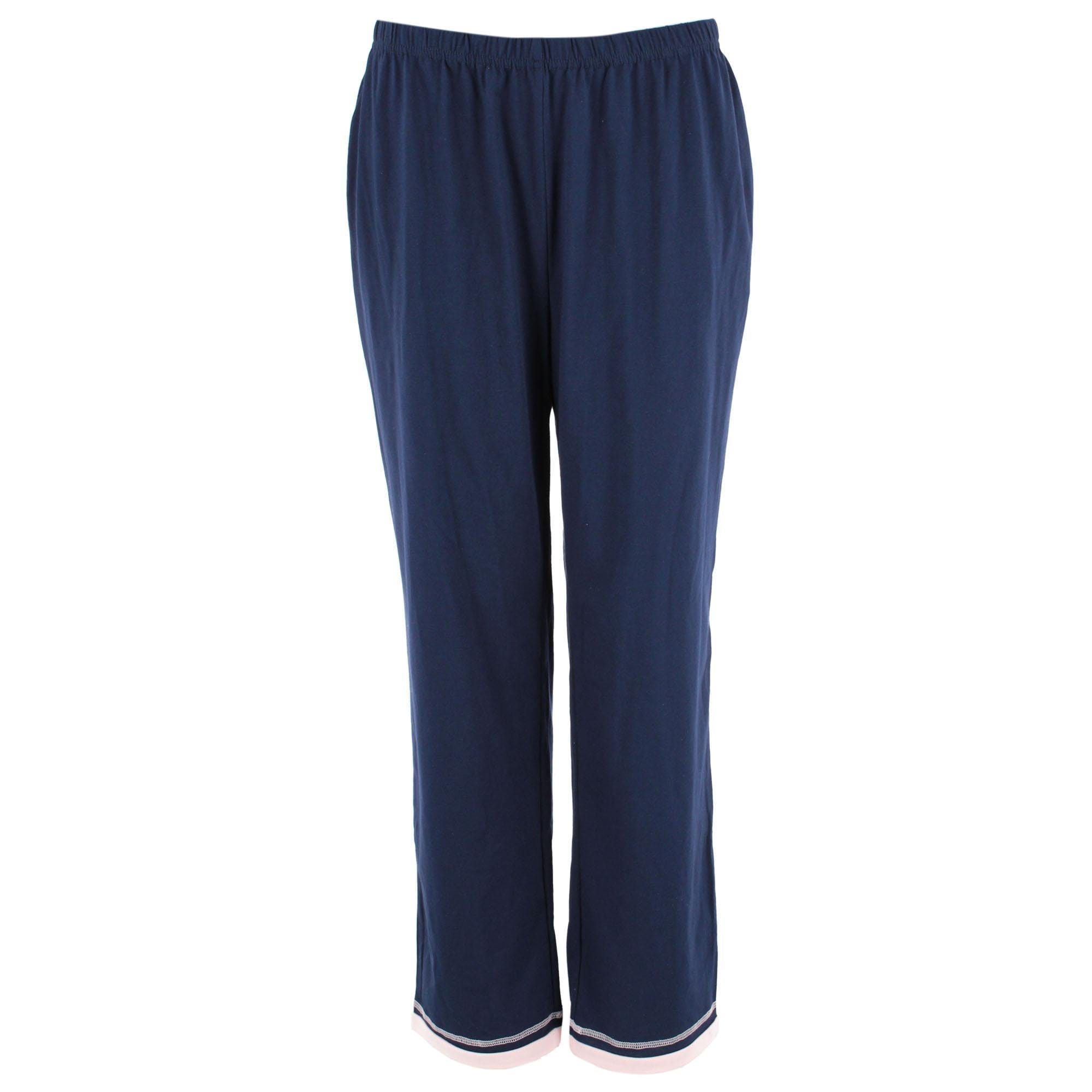 CTM® Women's Cotton Blend Long Sleeve V-Neck Pajama Set - Navy
