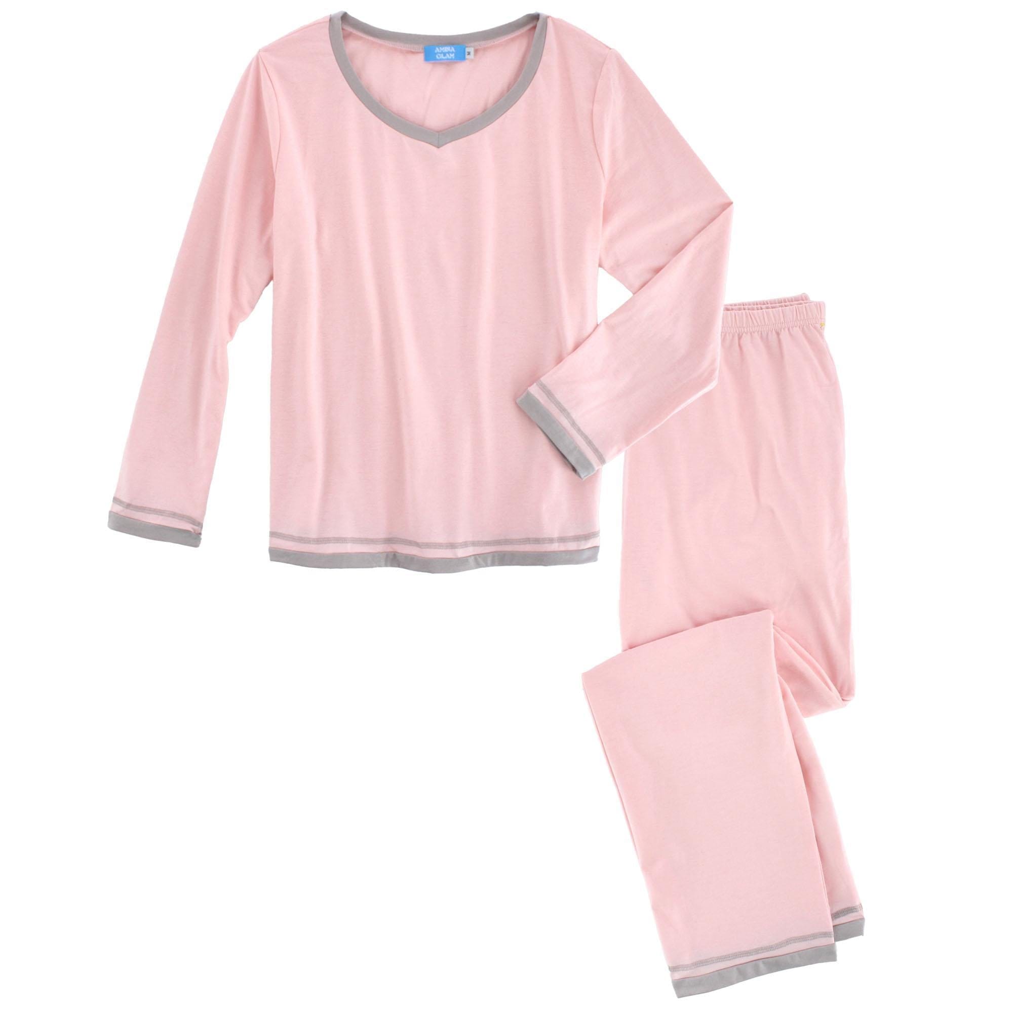CTM® Women's Cotton Blend Long Sleeve V-Neck Pajama Set