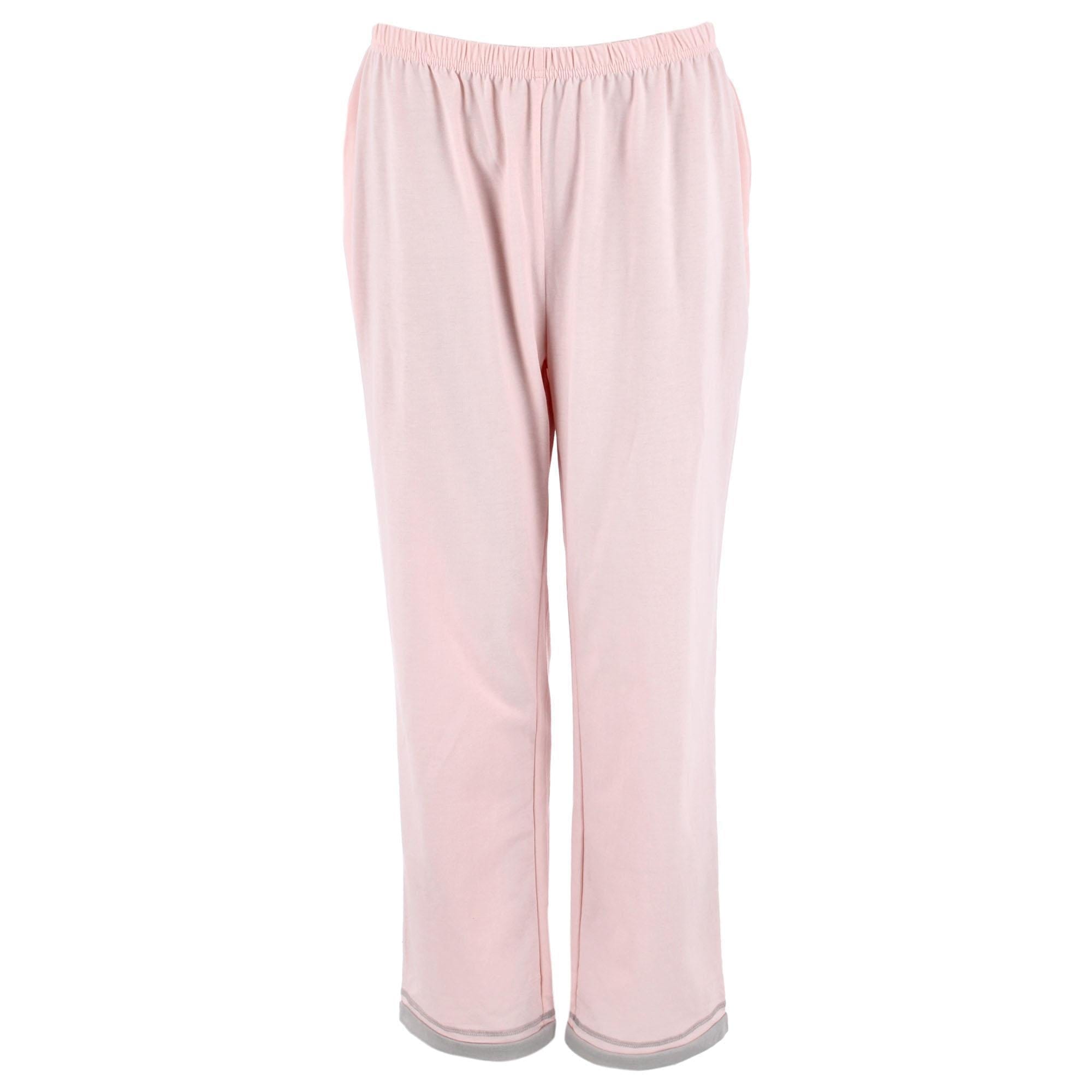 CTM® Women's Cotton Blend Long Sleeve V-Neck Pajama Set - Pink