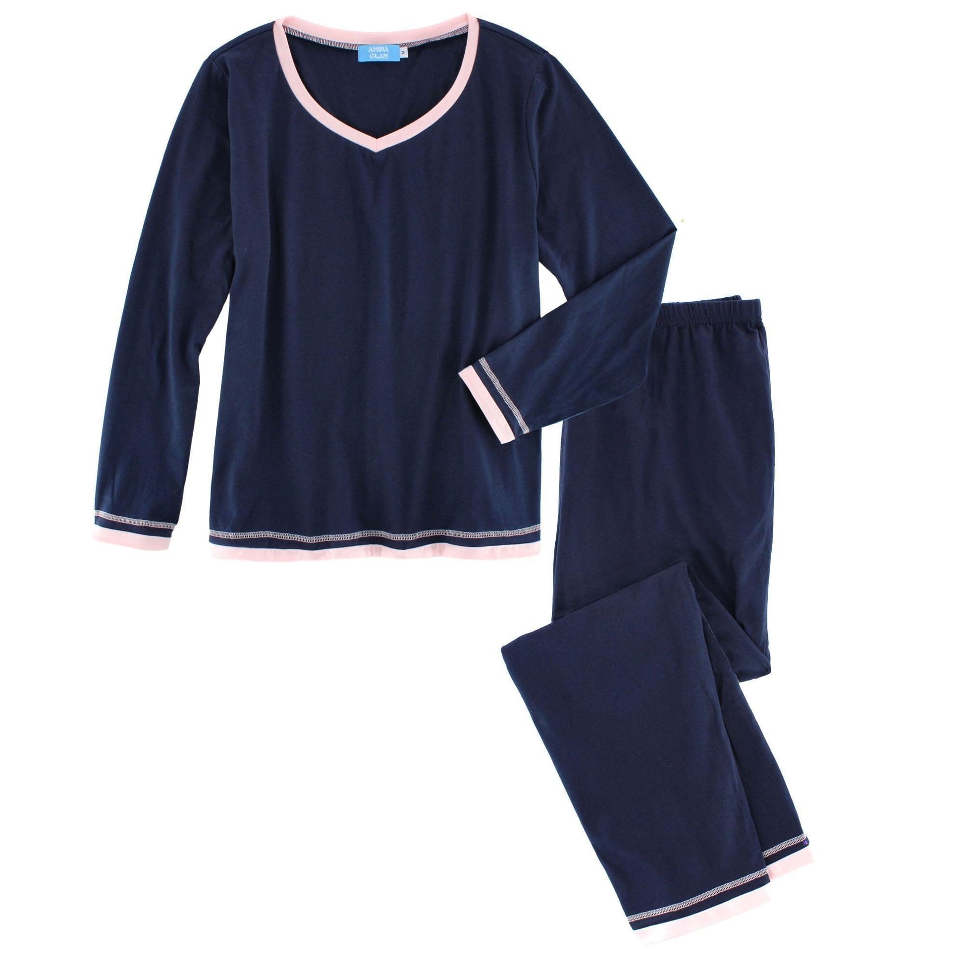 CTM® Women's Cotton Blend Long Sleeve V-Neck Pajama Set - Women's Cotton Blend Long Sleeve V-Neck Pajama Set