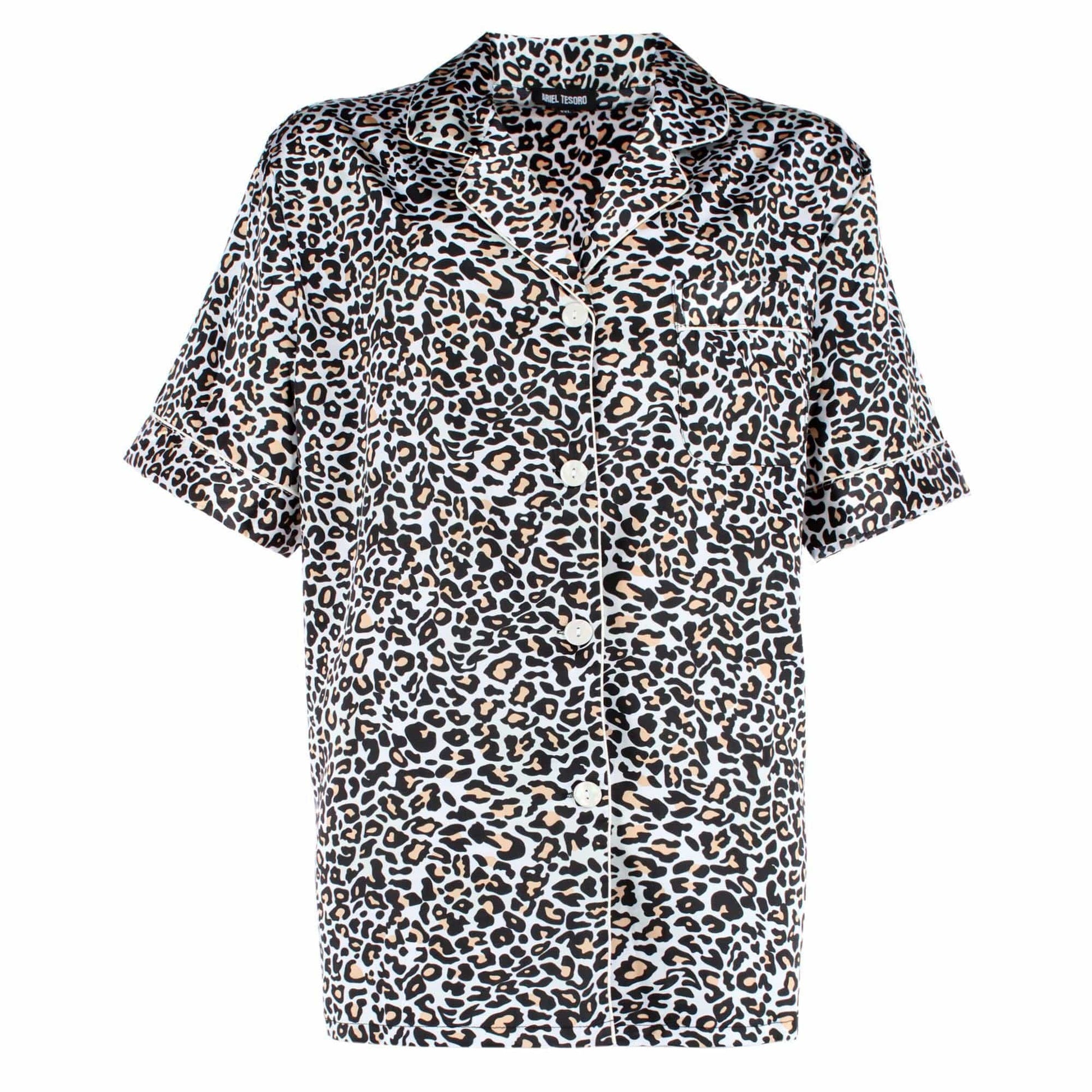 CTM® Women's Plus Size Satin Leopard Print Pajama Set - Beige